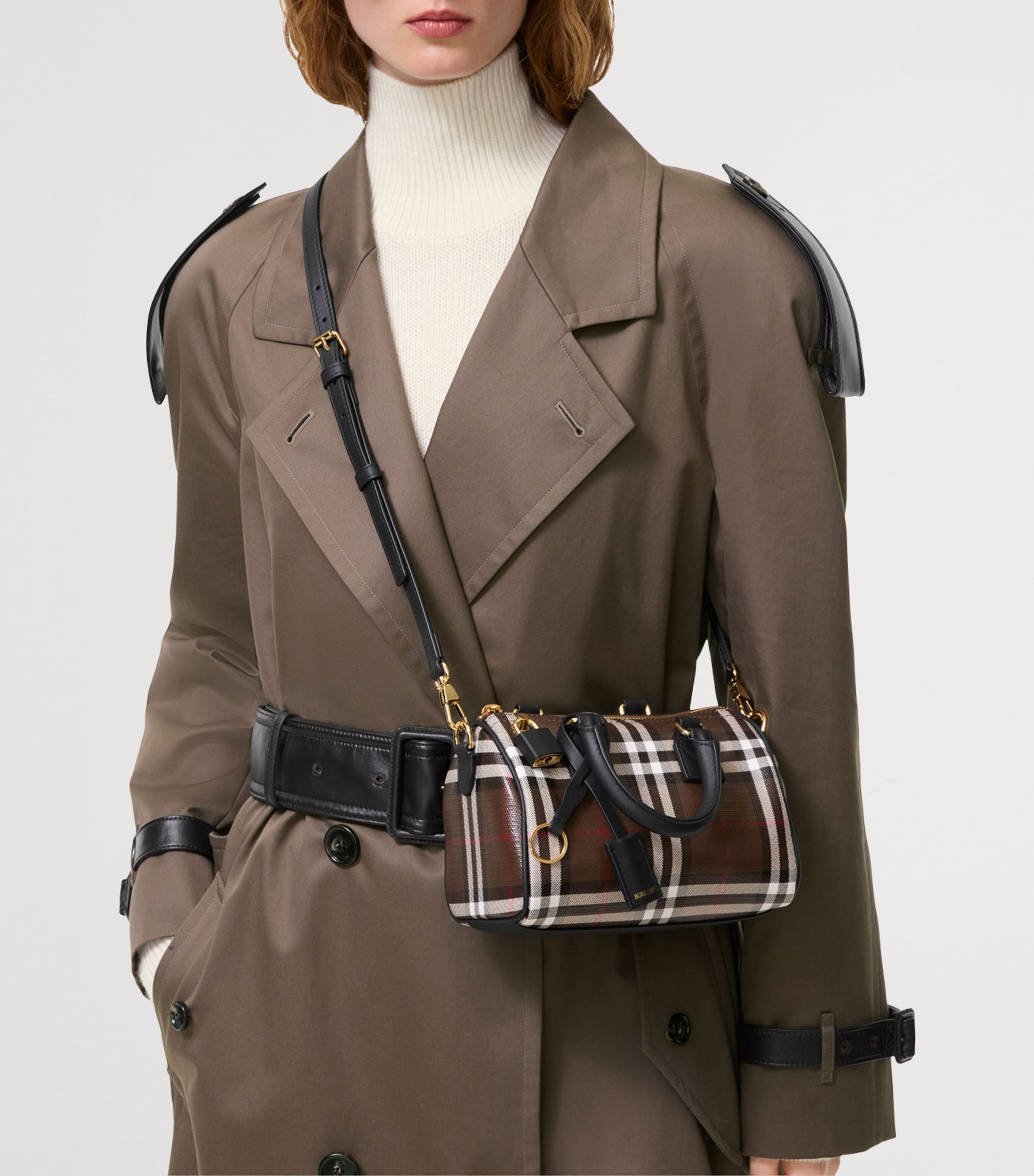 Burberry Mini Check Bowling Bag Chocolate Brown Image 2