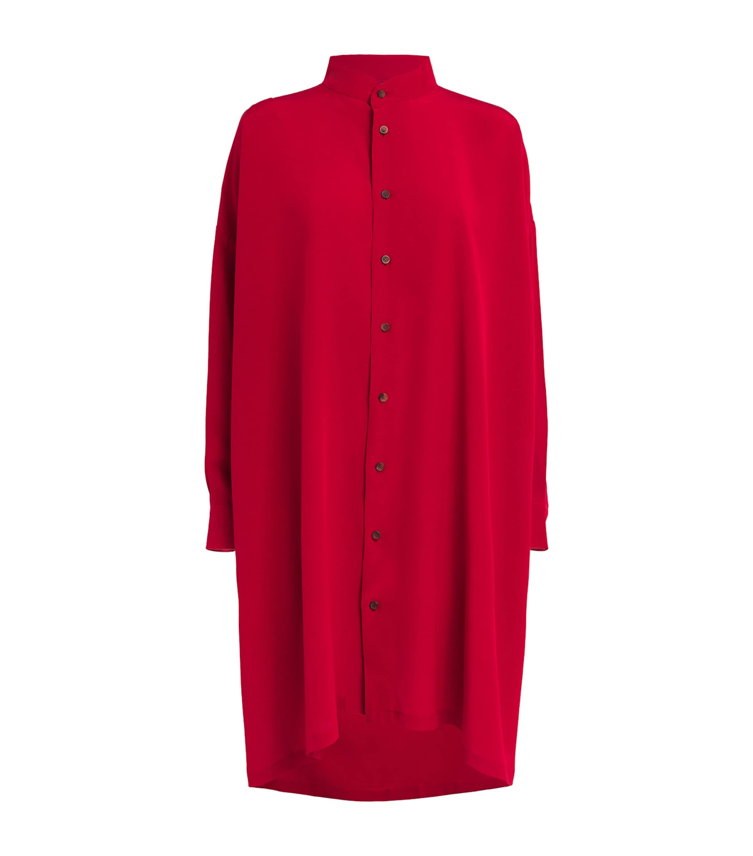 Shop Eskandar Silk A-line Collarless Shirt In Red