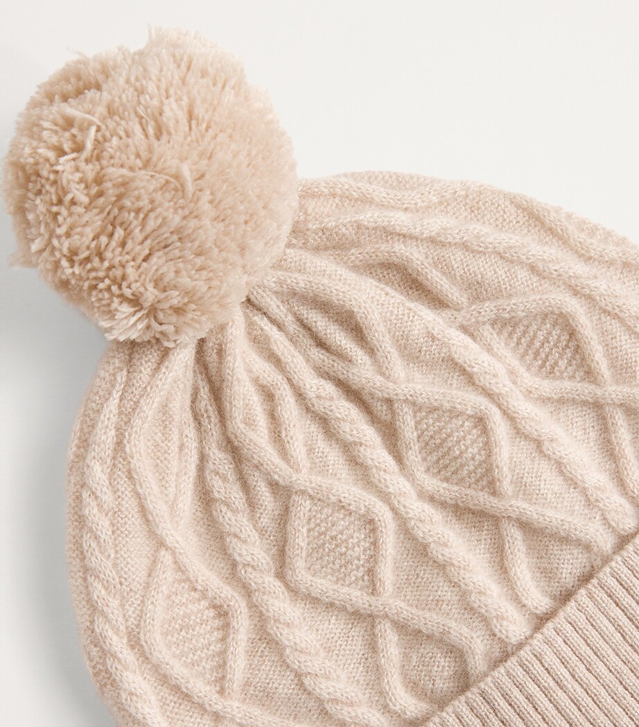Harrods Cashmere Cable-Knit Beanie (0-24 Months) Beige Image 3