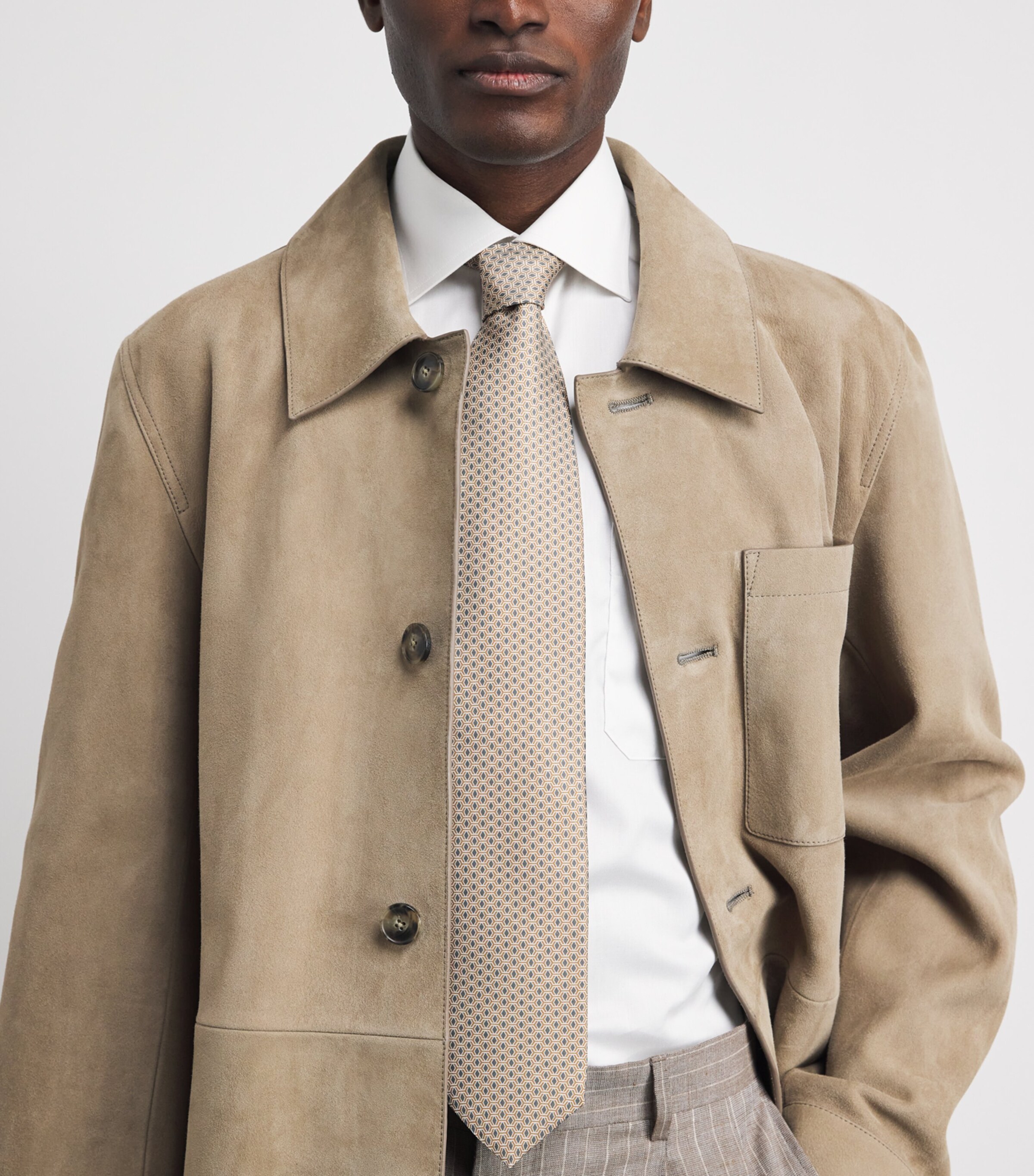 Eton Silk Geometric Tie Beige Image 2