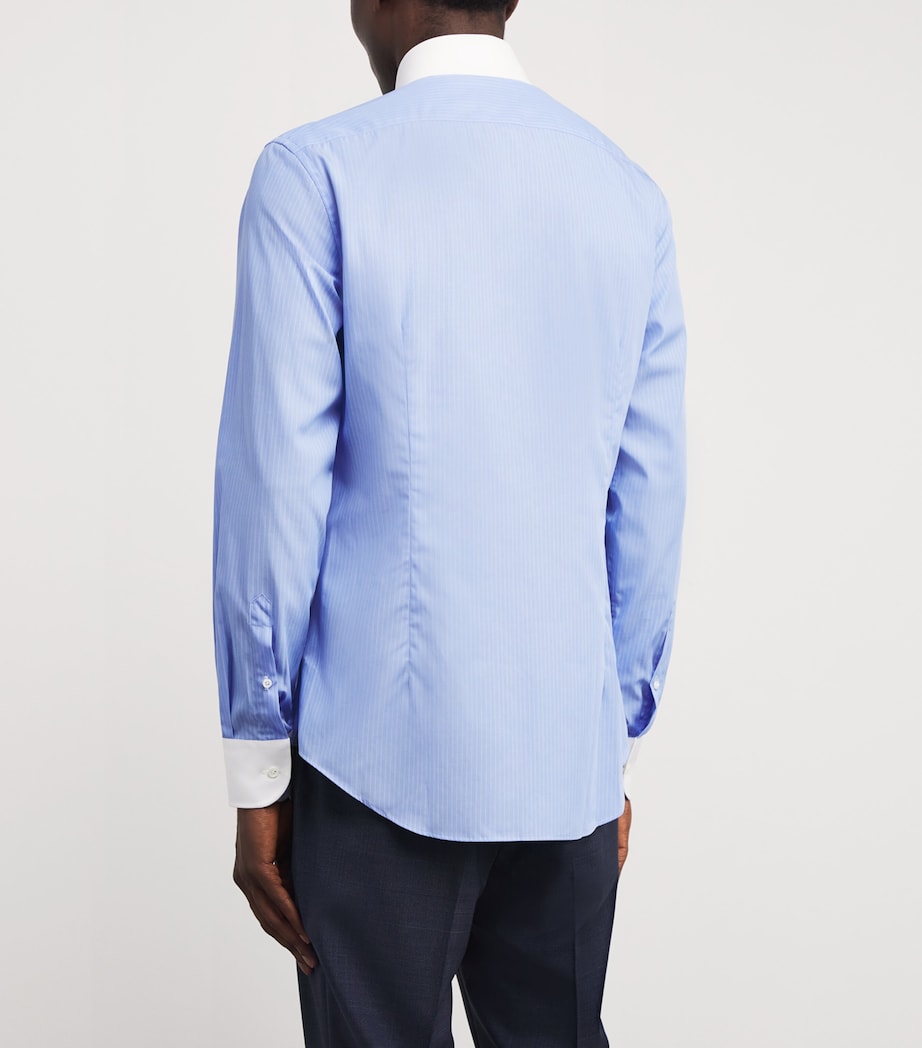 Contrast-Collar Pinstripe Shirt BLUE 005 Image 4
