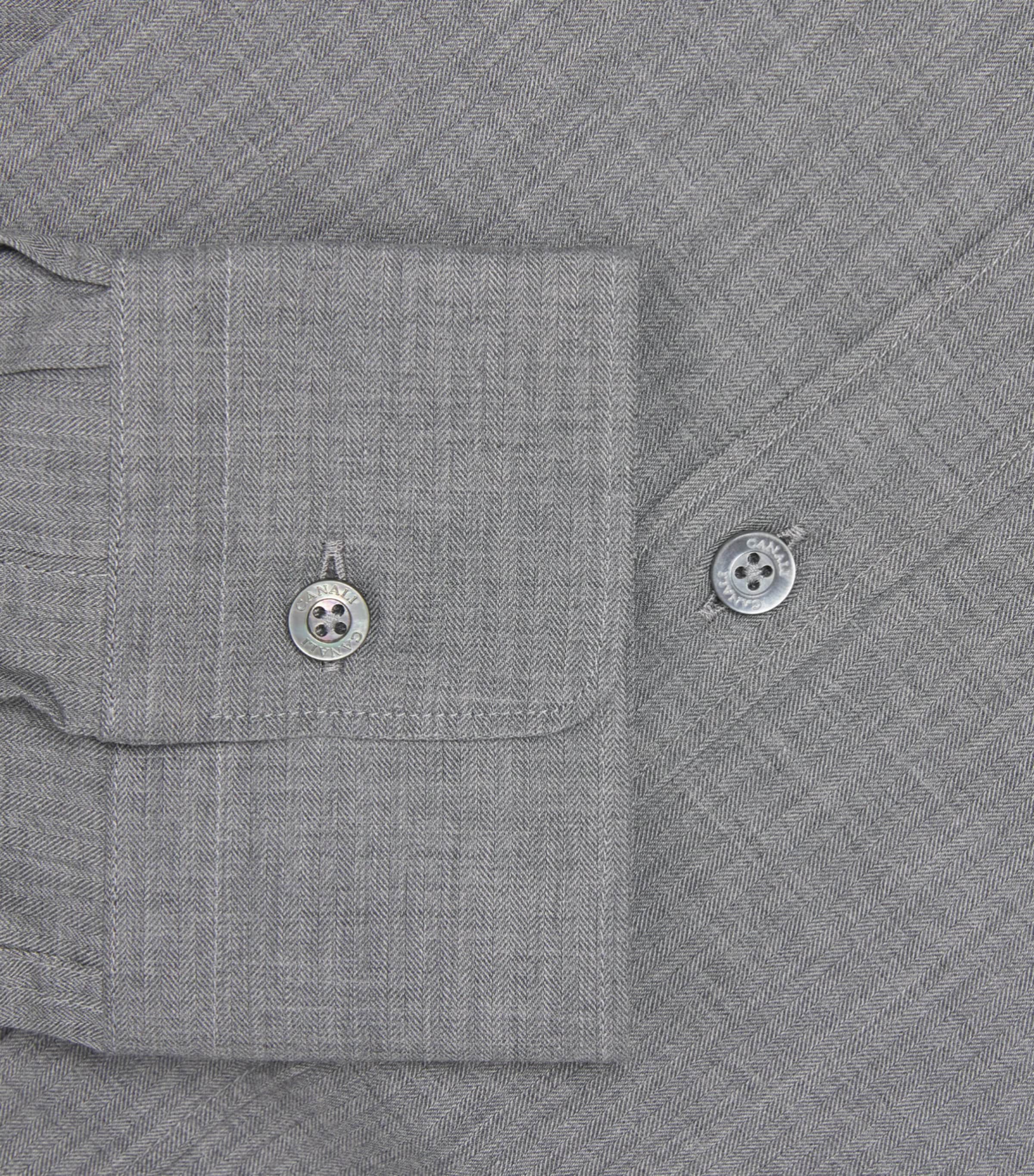Canali Mens Cotton Herringbone Shirt Grey Image 6