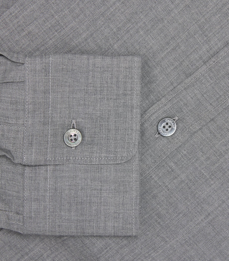 Canali Mens Cotton Herringbone Shirt Grey Image 6