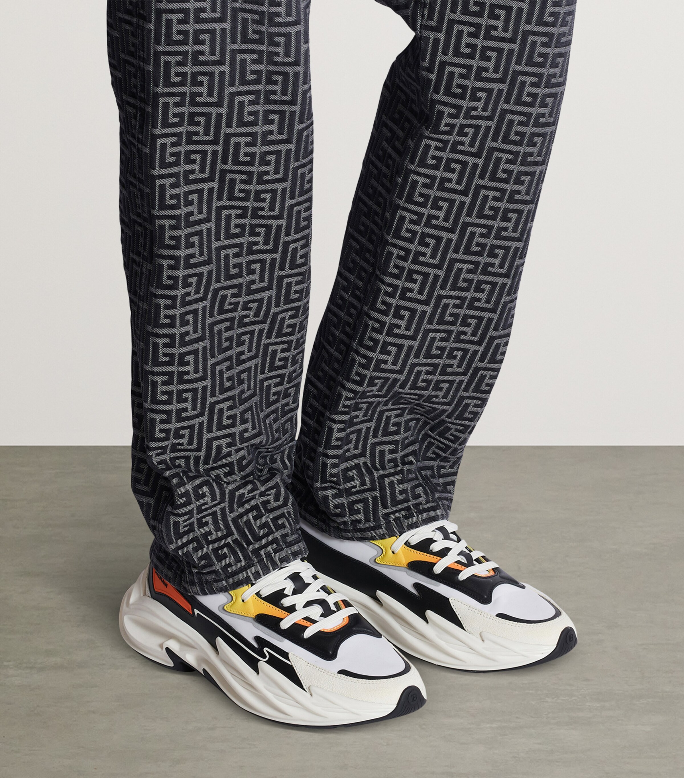 Balmain Leather Run-Row Sneakers Jaune/orange Image 4