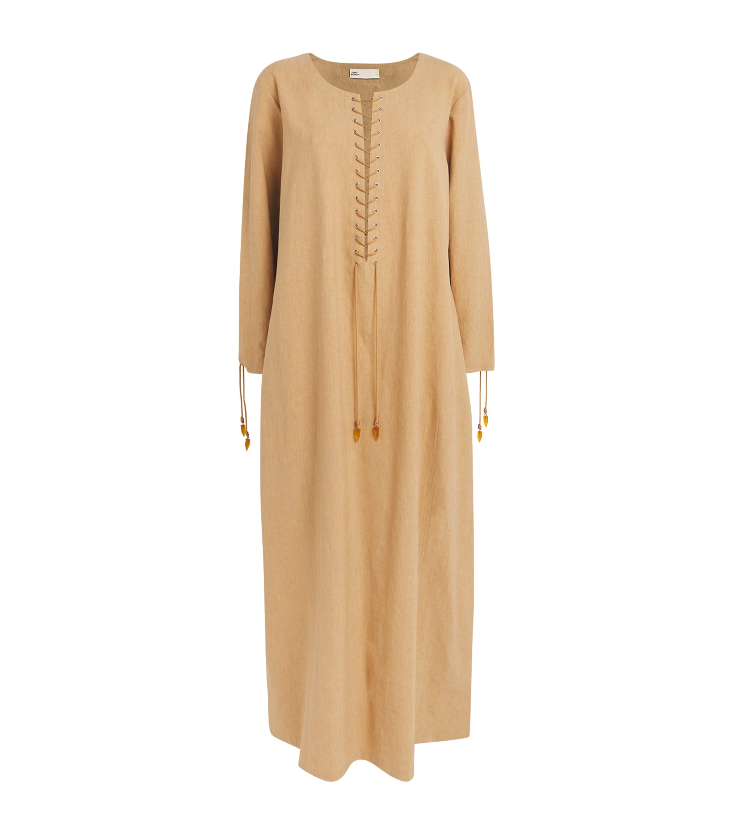Tory Burch Womens Linen-Blend Kaftan Sand Image 1