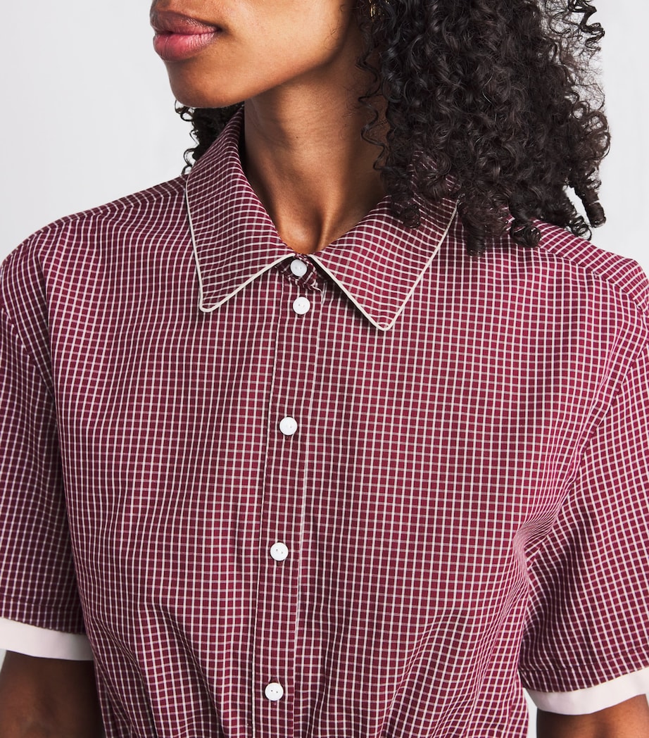 Cotton Check Cropped Shirt BURGUNDY PRINT Image 6