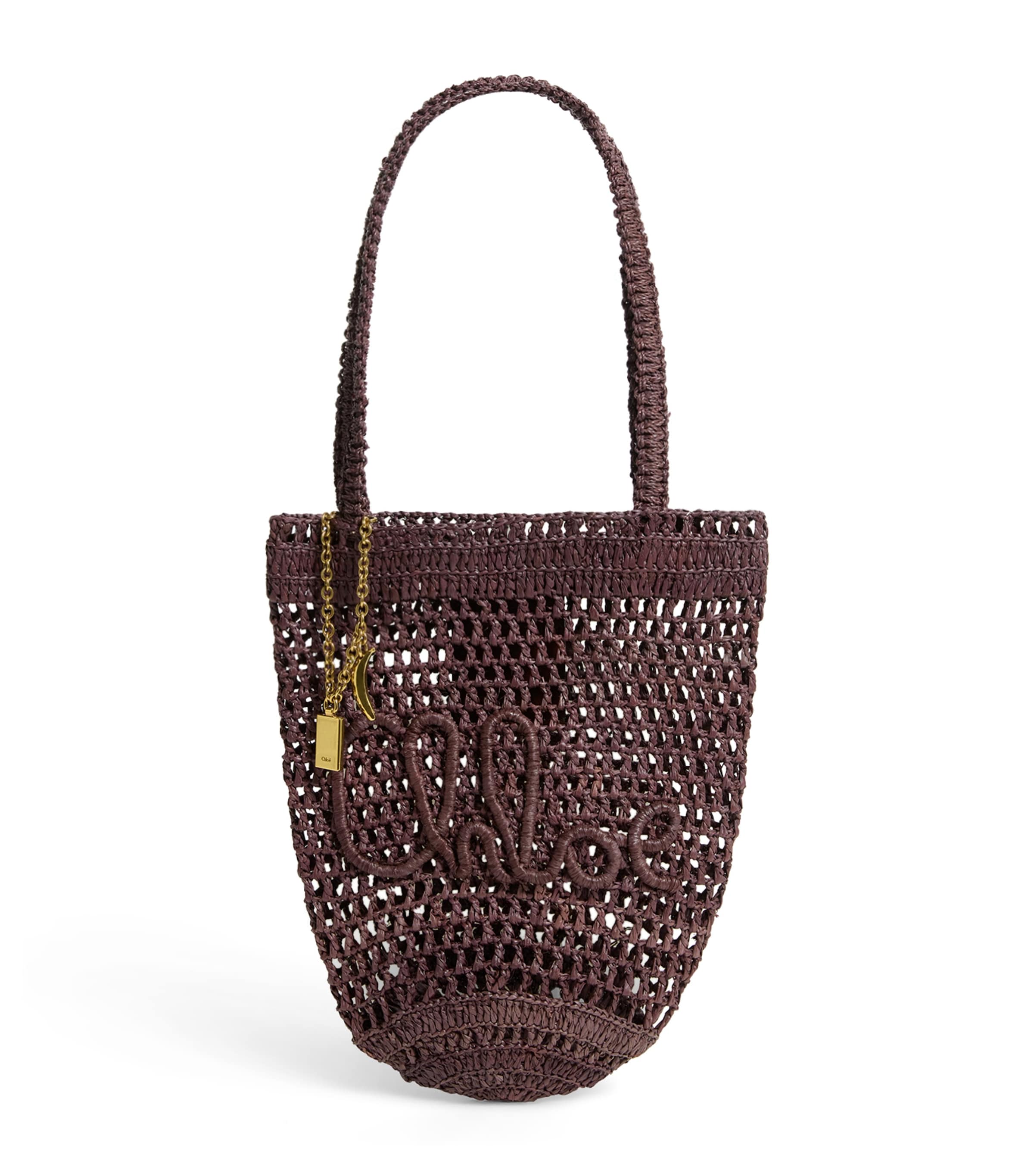 Chloé Small Raffia Summer Banana Tote Bag In Brown