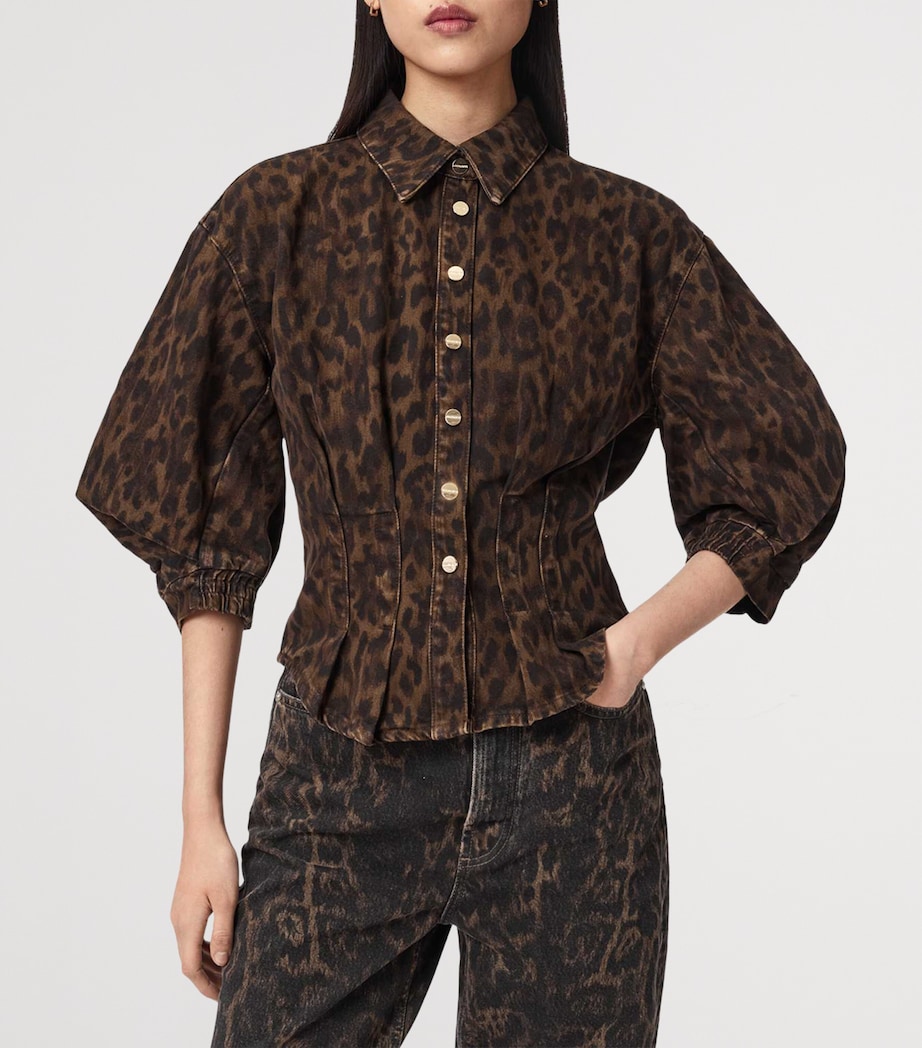 AllSaints Womens Denim Leopard Nancy Shirt Leppo Brown Image 3