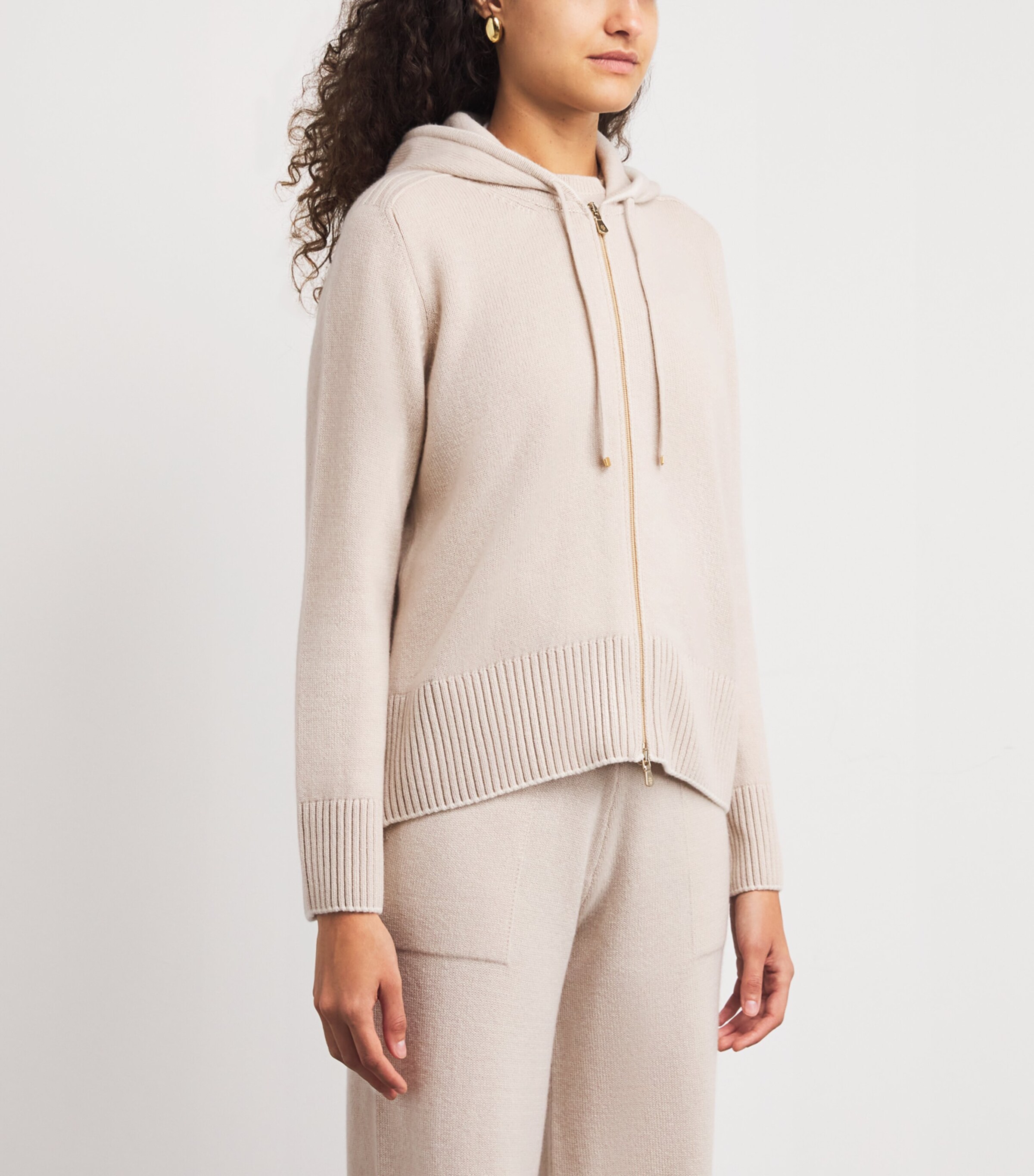 Eleventy Womens Cashmere Zip-Up Hoodie Sabbia Panna Image 3