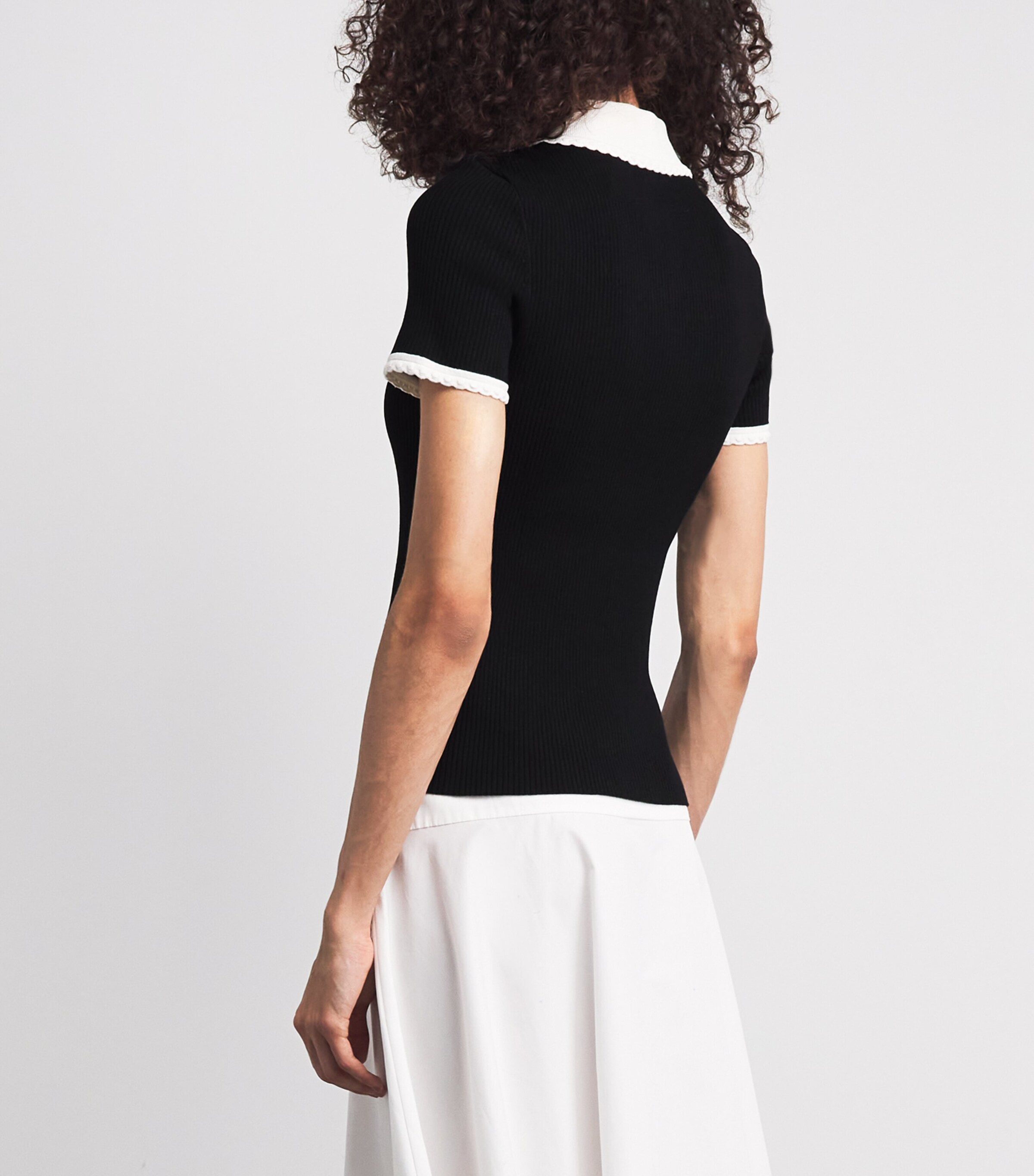 Maje Womens Rib-Knit Polo Shirt Black Image 5