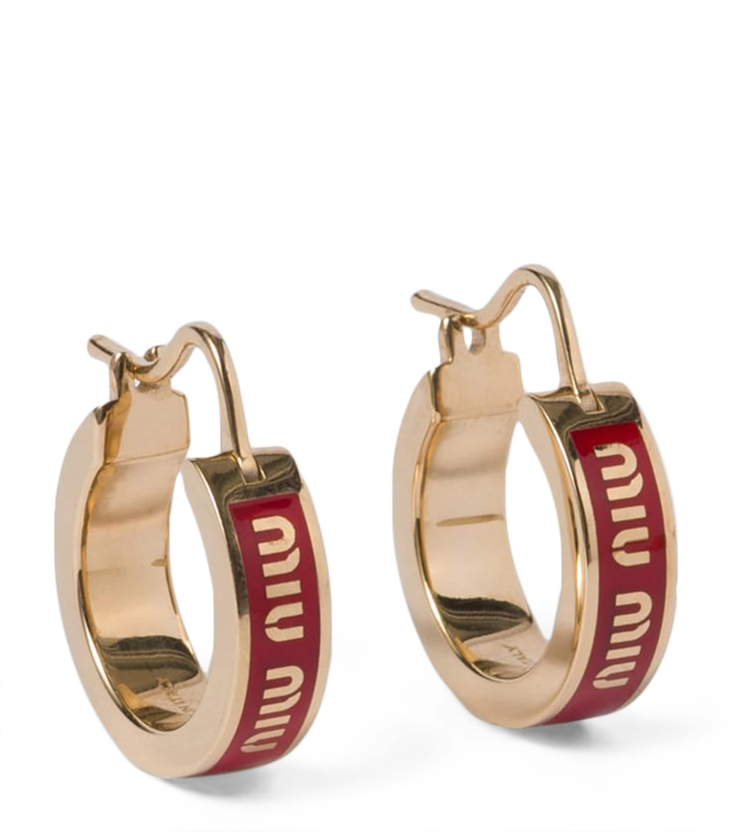 Miu Miu Enamelled Logo Hoop Earrings In Red