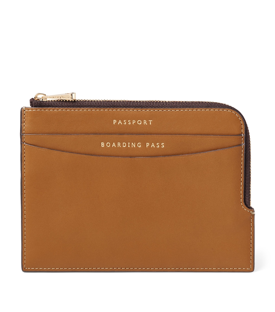 Leather Zipped Travel Wallet TAN Image 1