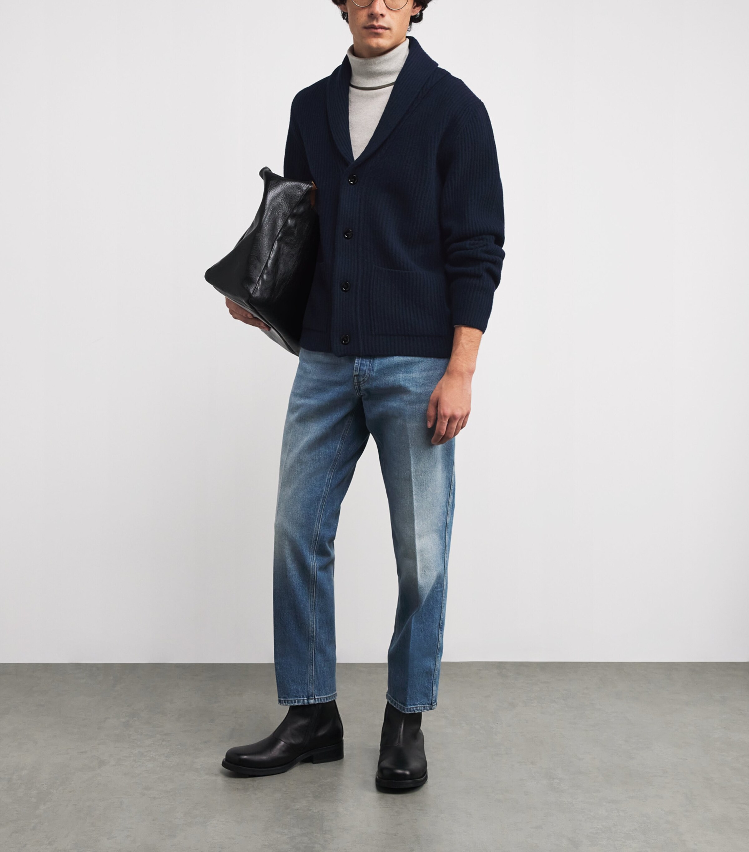 Wool-Cashmere Shawl-Collar Cardigan 850 NAVY Image 2