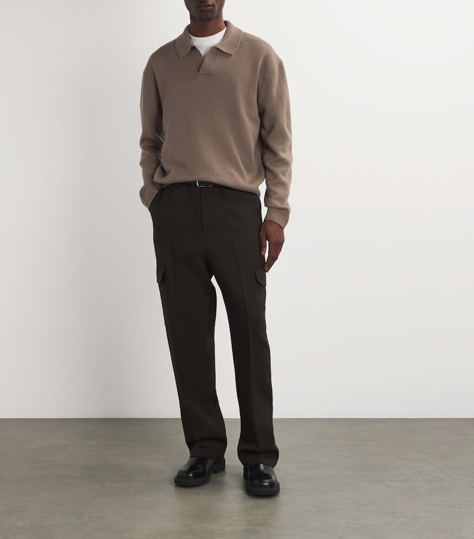 FRAME Mens Wool-Silk Polo Sweater Soft Mocha Image 2