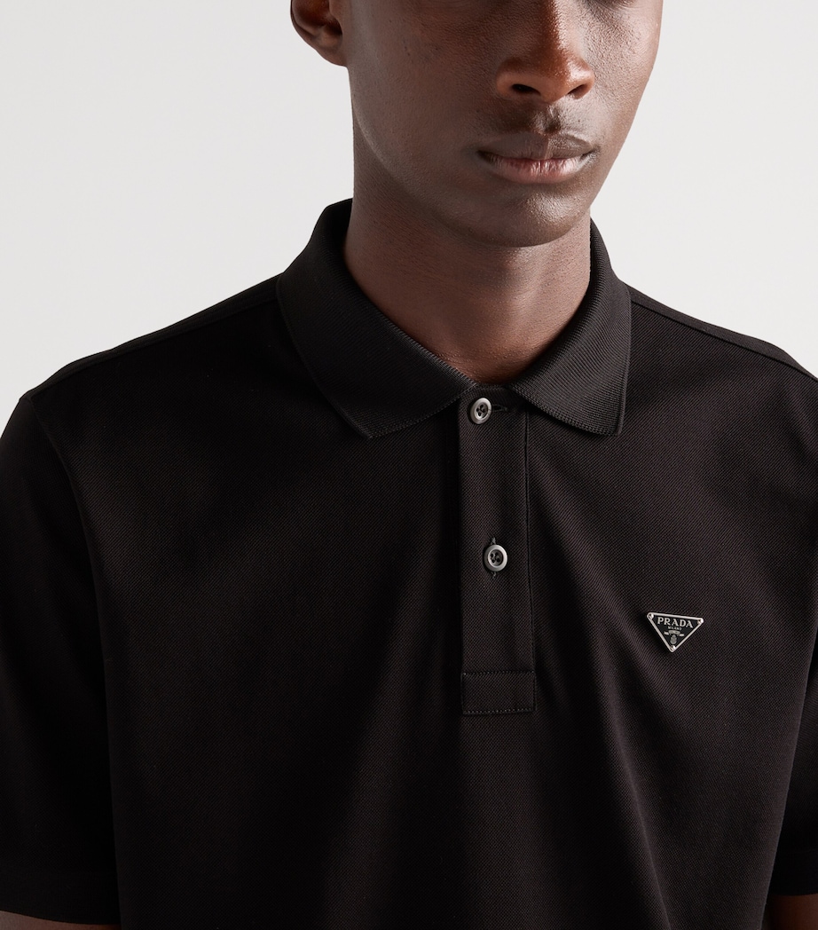 Prada Mens Cotton Piqué Slim Polo Shirt Black Image 5