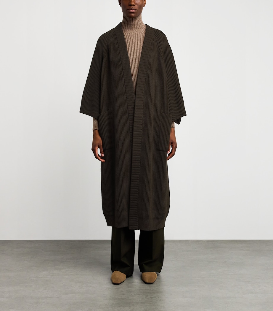 Wool-Cashmere Long Cardigan MOSS GREEN Image 3