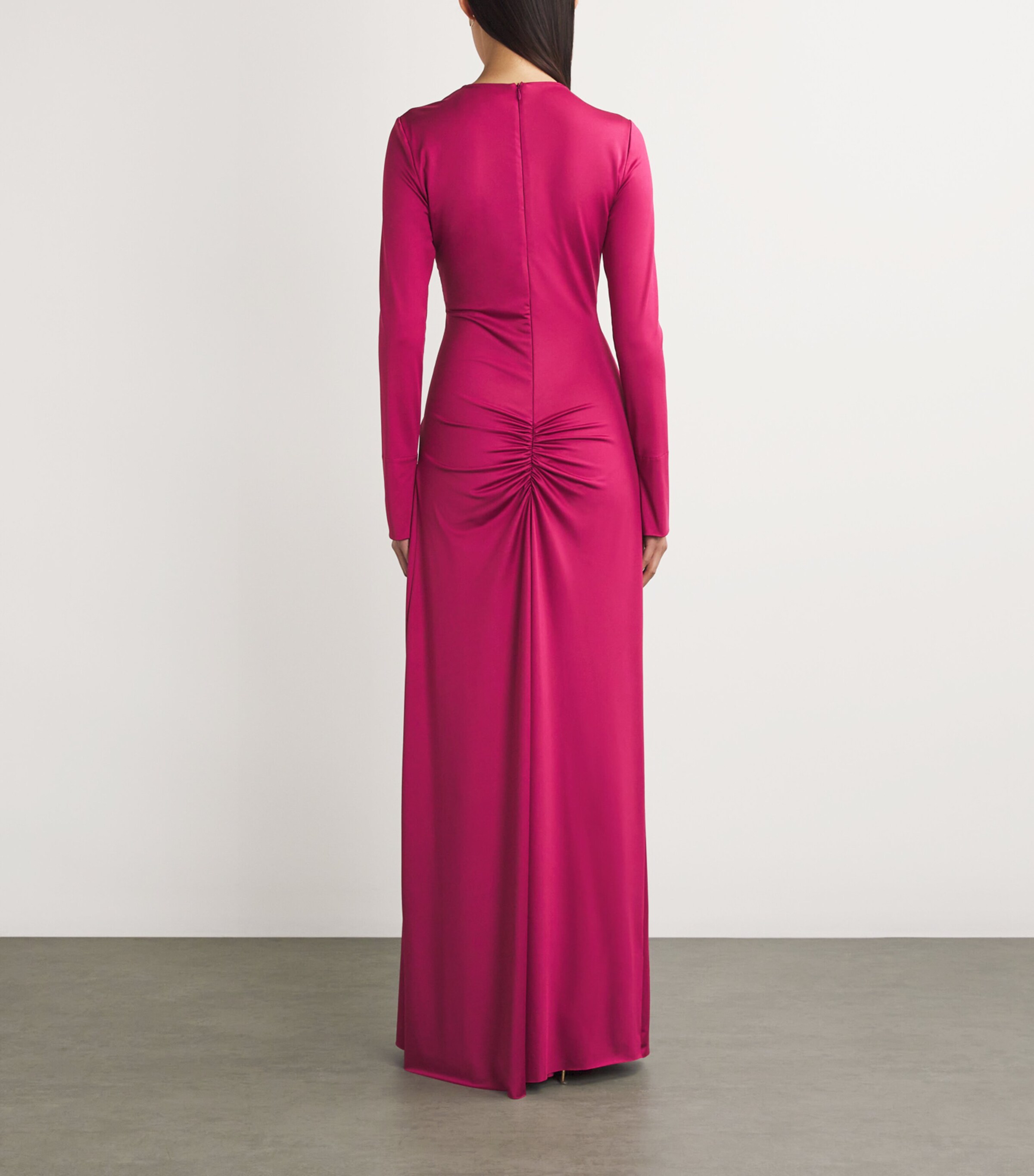 Long-Sleeve Ruched Maxi Dress CHERRY Image 4
