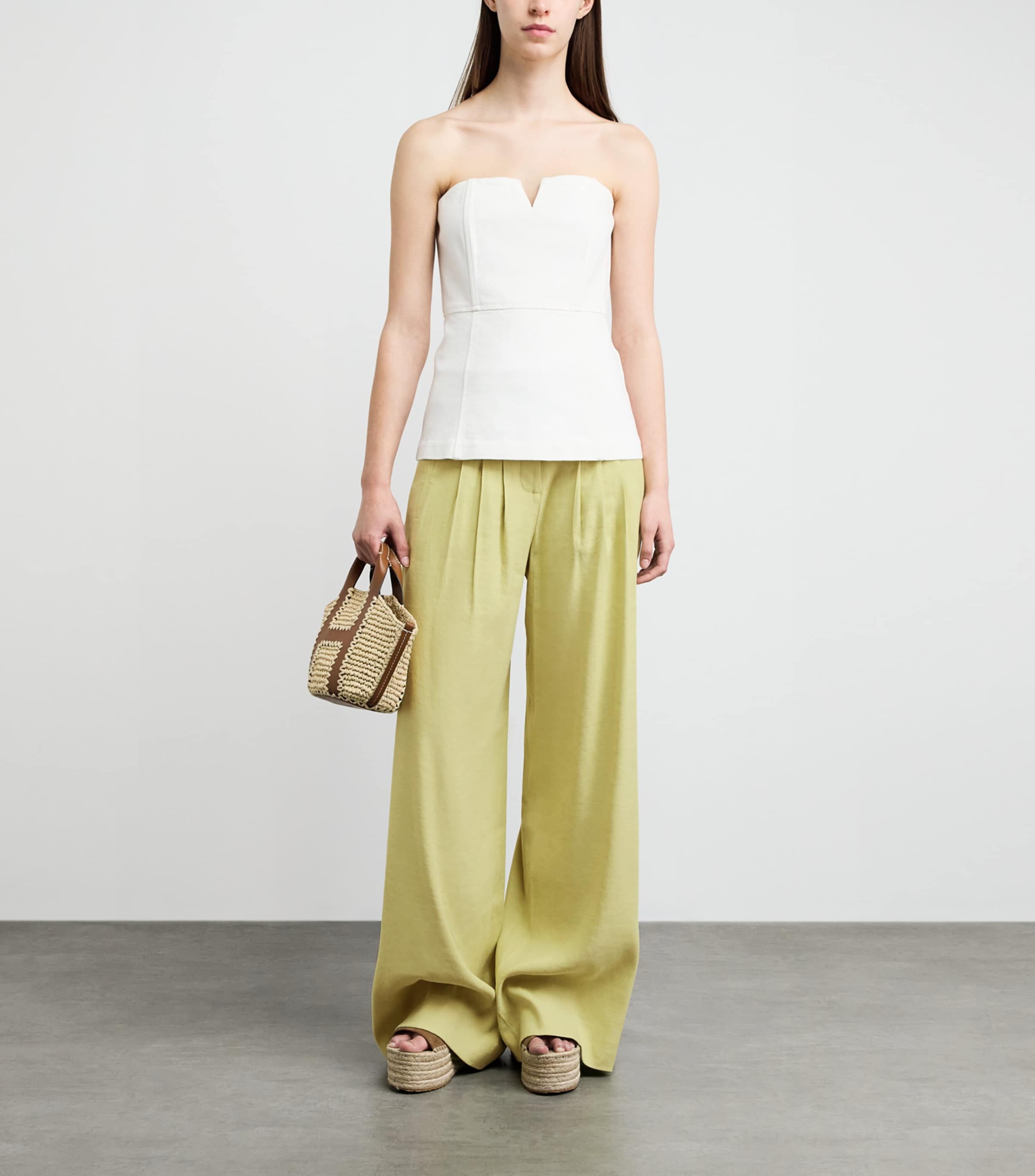 Veronica Beard Womens Linen-Blend Wide-Leg Trousers Pistachio Image 2