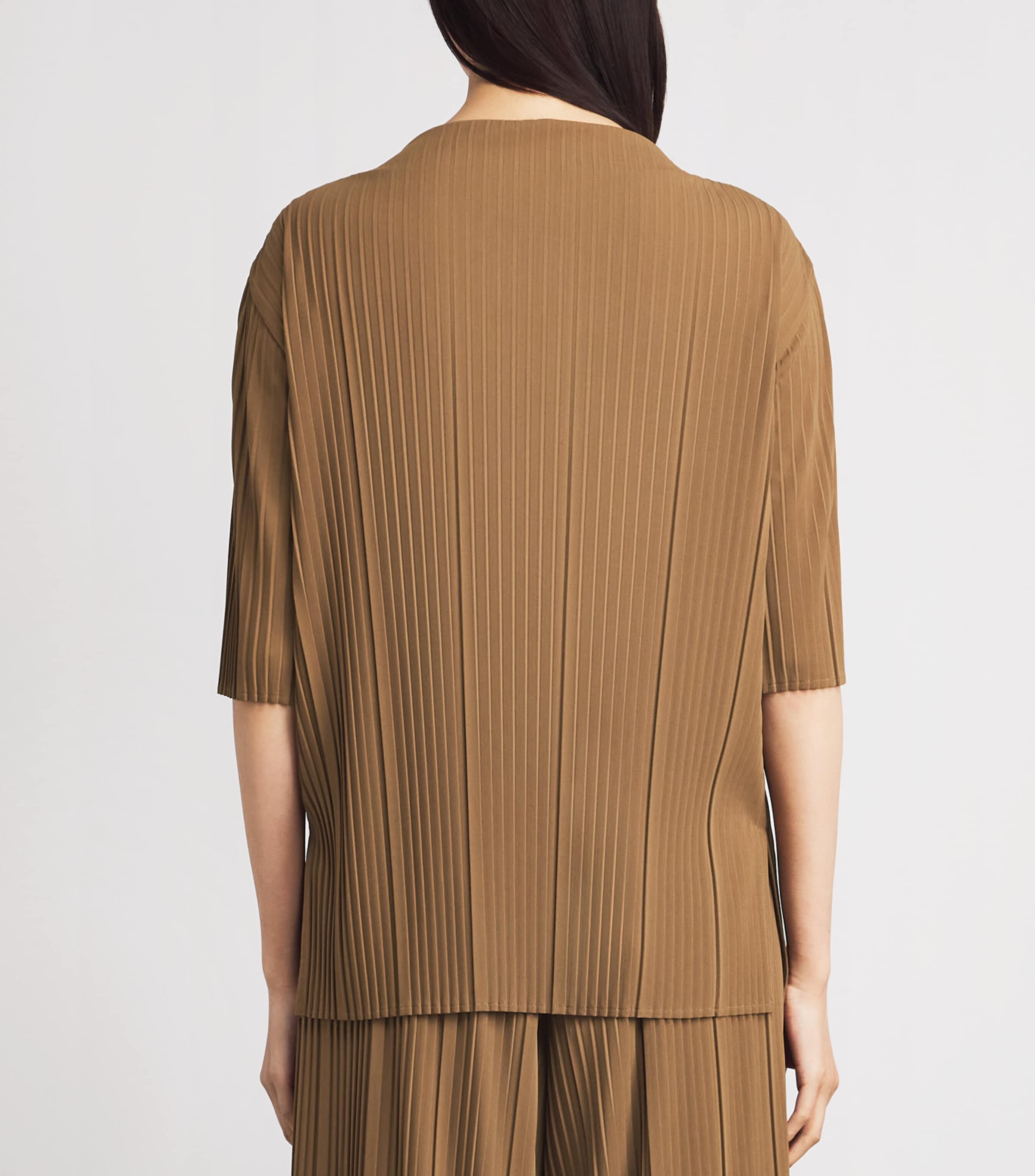 MM Womens Chiffon Pleated Boat-Neck Blouse Hazelnut Brown Image 5