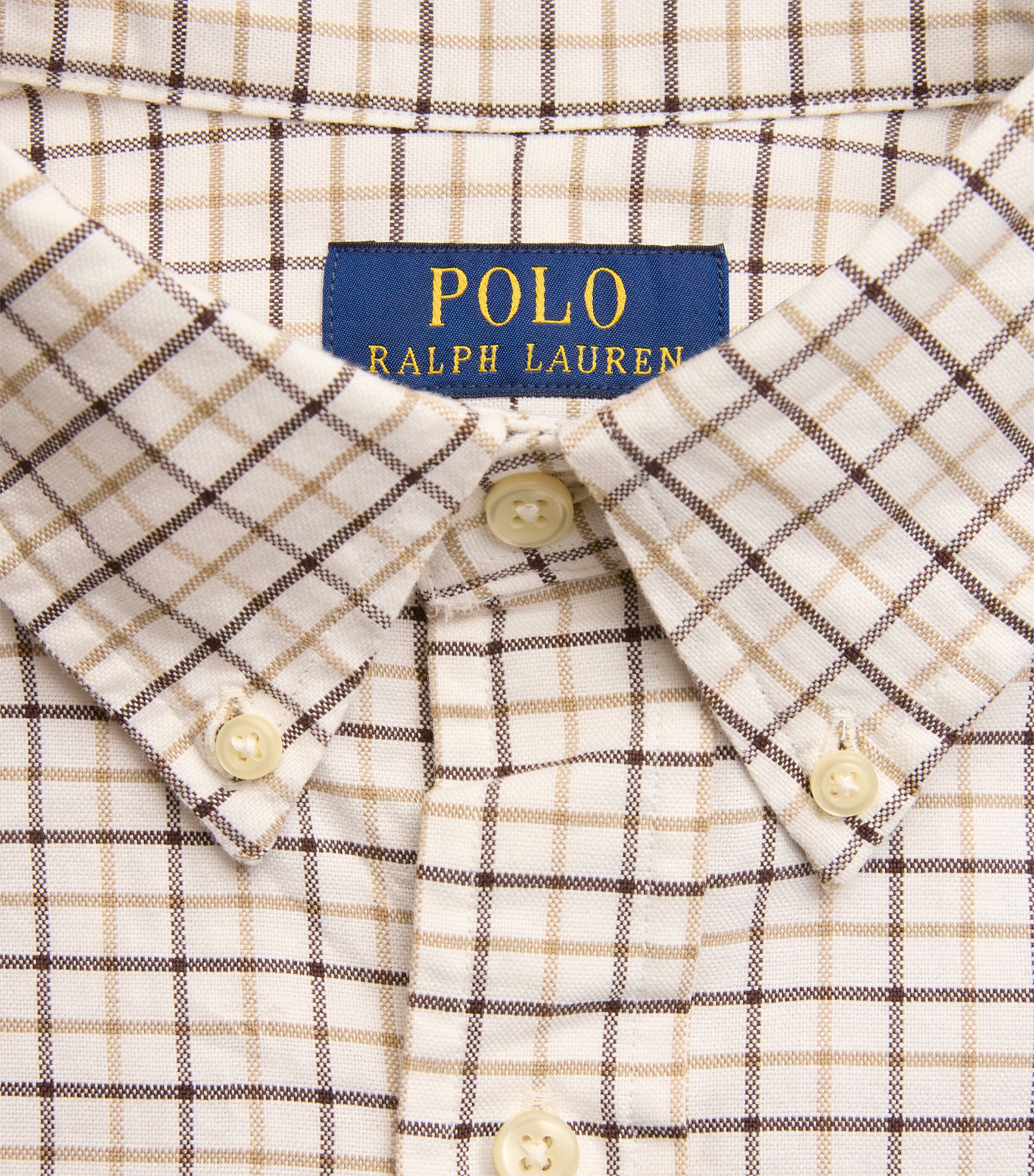 Polo Ralph Lauren Mens Custom-Fit Tattersall Oxford Shirt White Brn Mlt Image 6