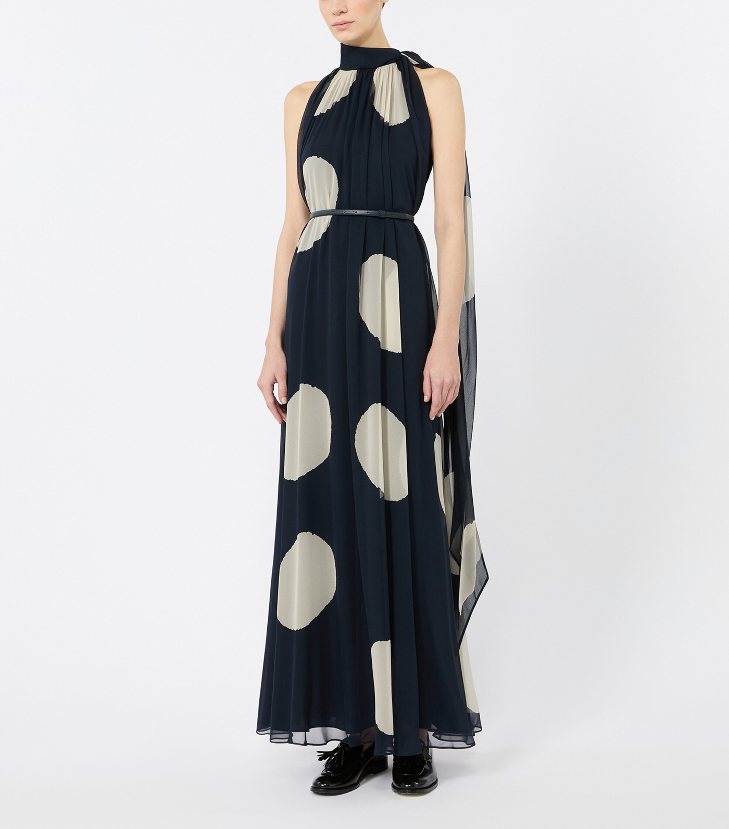 Max Mara Womens Silk Belted Maxi Dress Midnightblue Image 3
