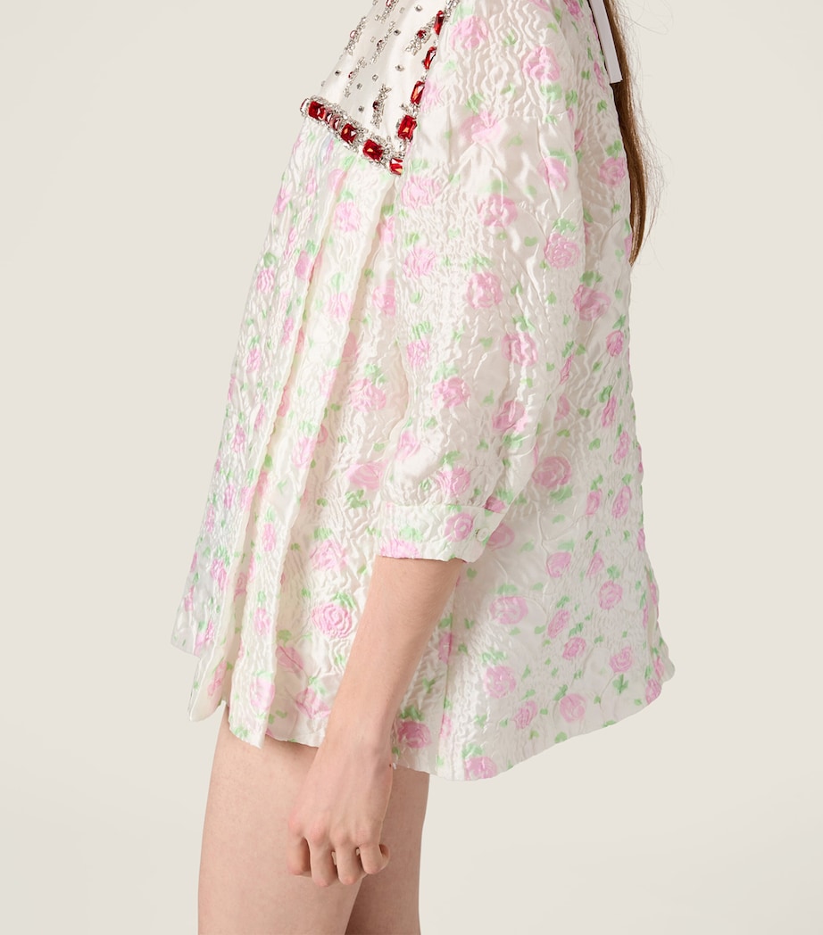 Miu Miu Womens Cloqué Floral Embellished Mini Dress Image 5