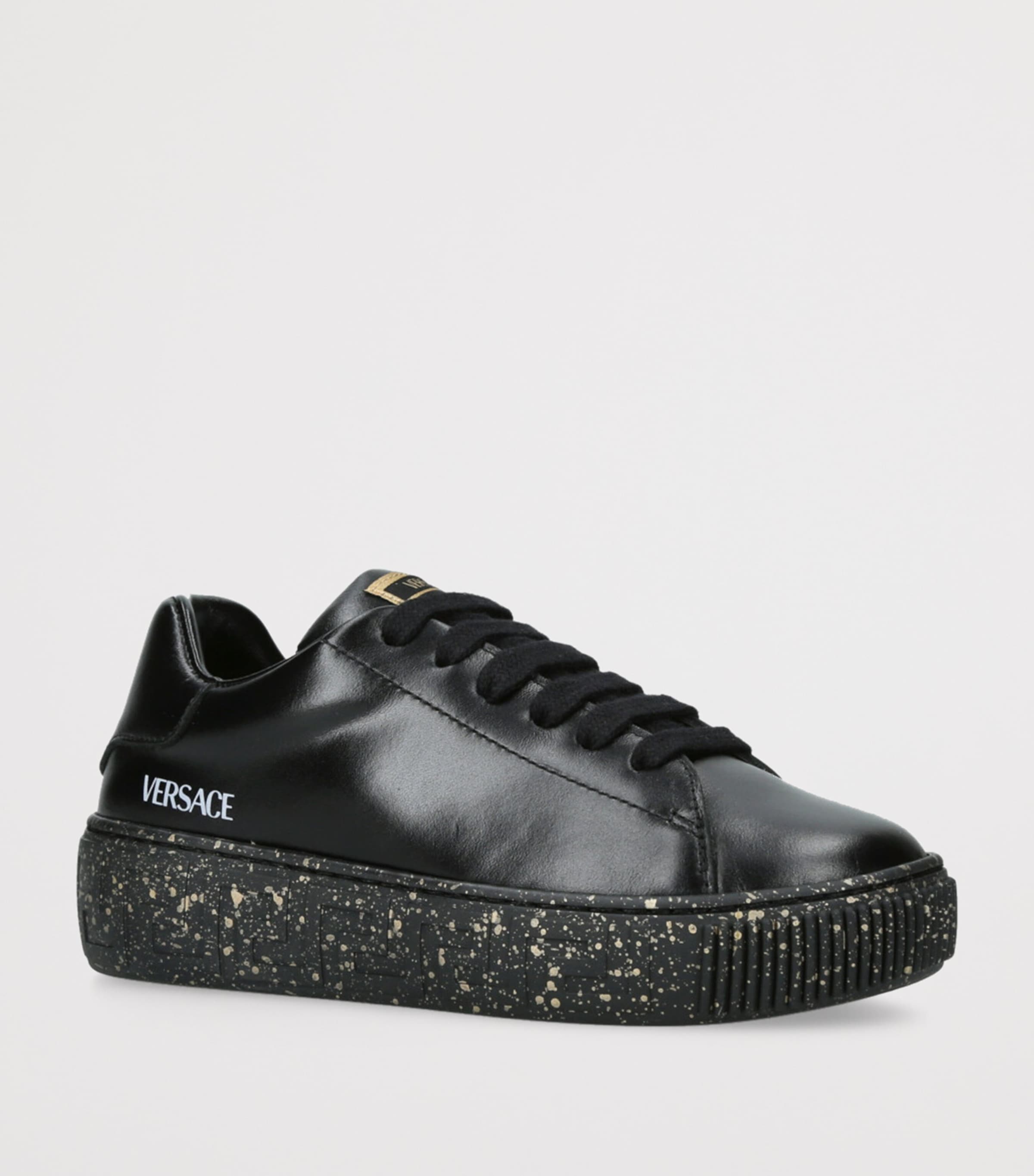 Versace Kids Black Leather Printed Sneakers Harrods PL