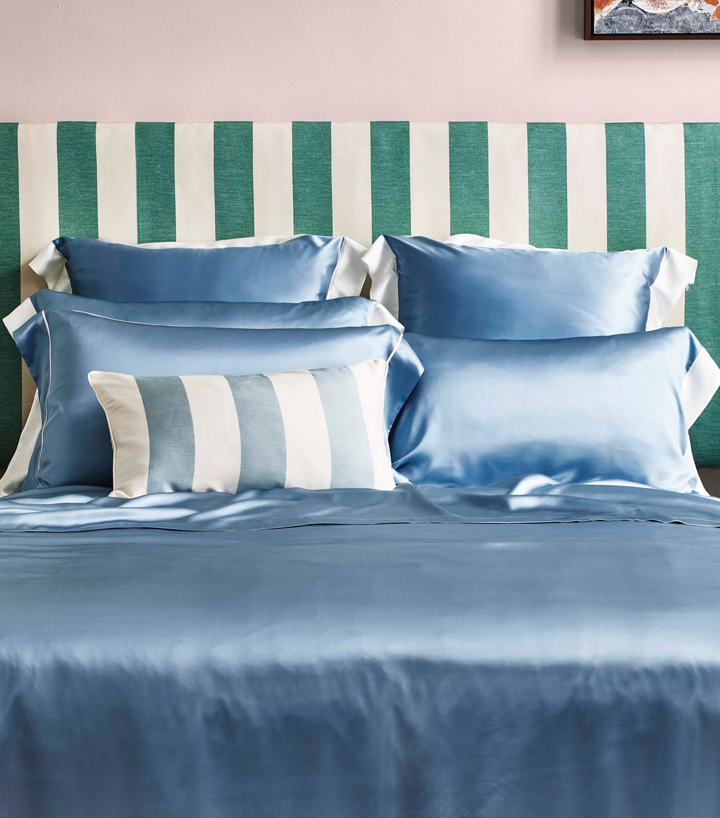 Silk Square Pillowcase (65cm x 65cm) SMMRHLL BLUE & IVORY Image 2