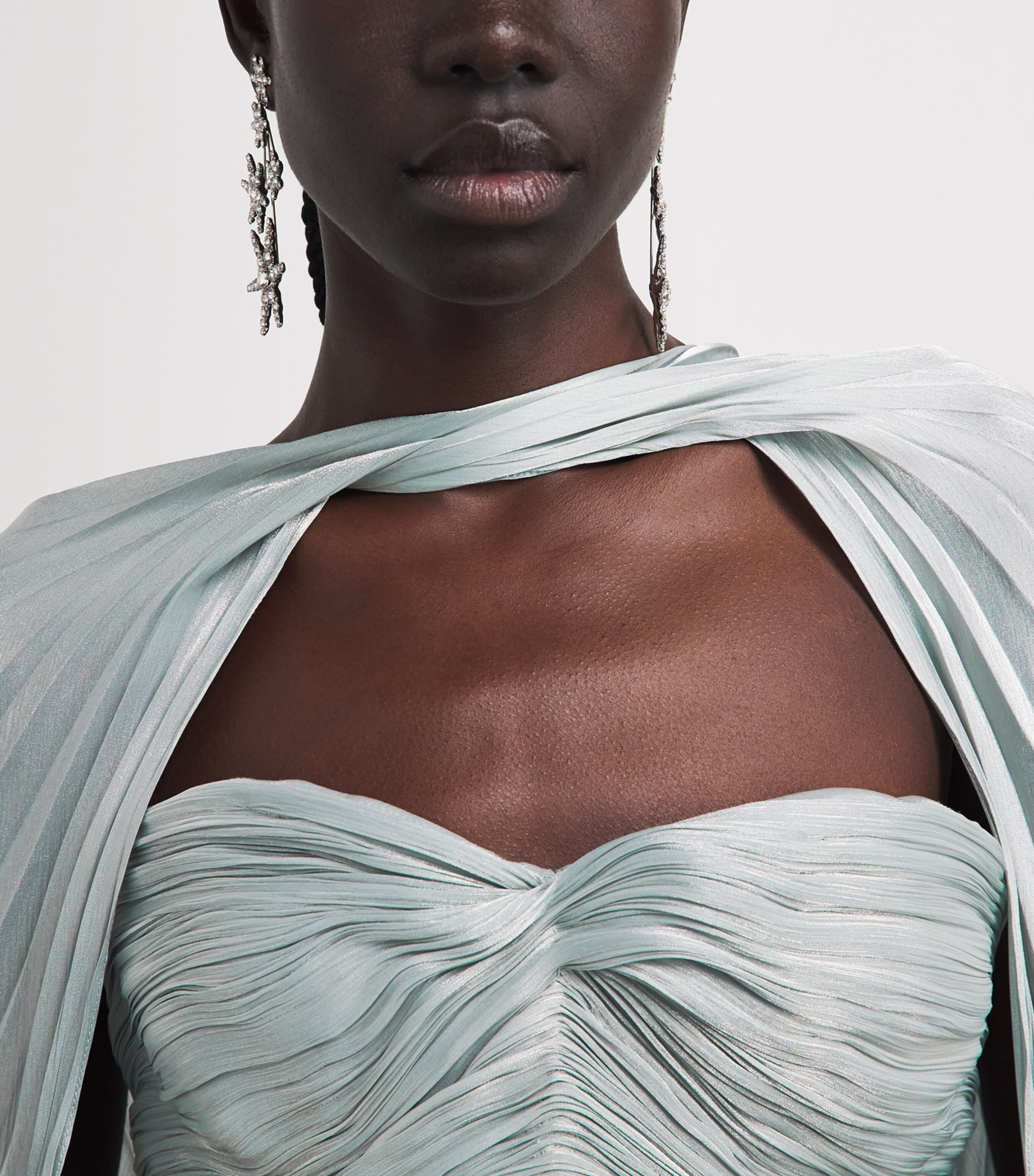 Marmar Halim Womens Asymmetric Pleated Cape Gown Blue Gray Image 4