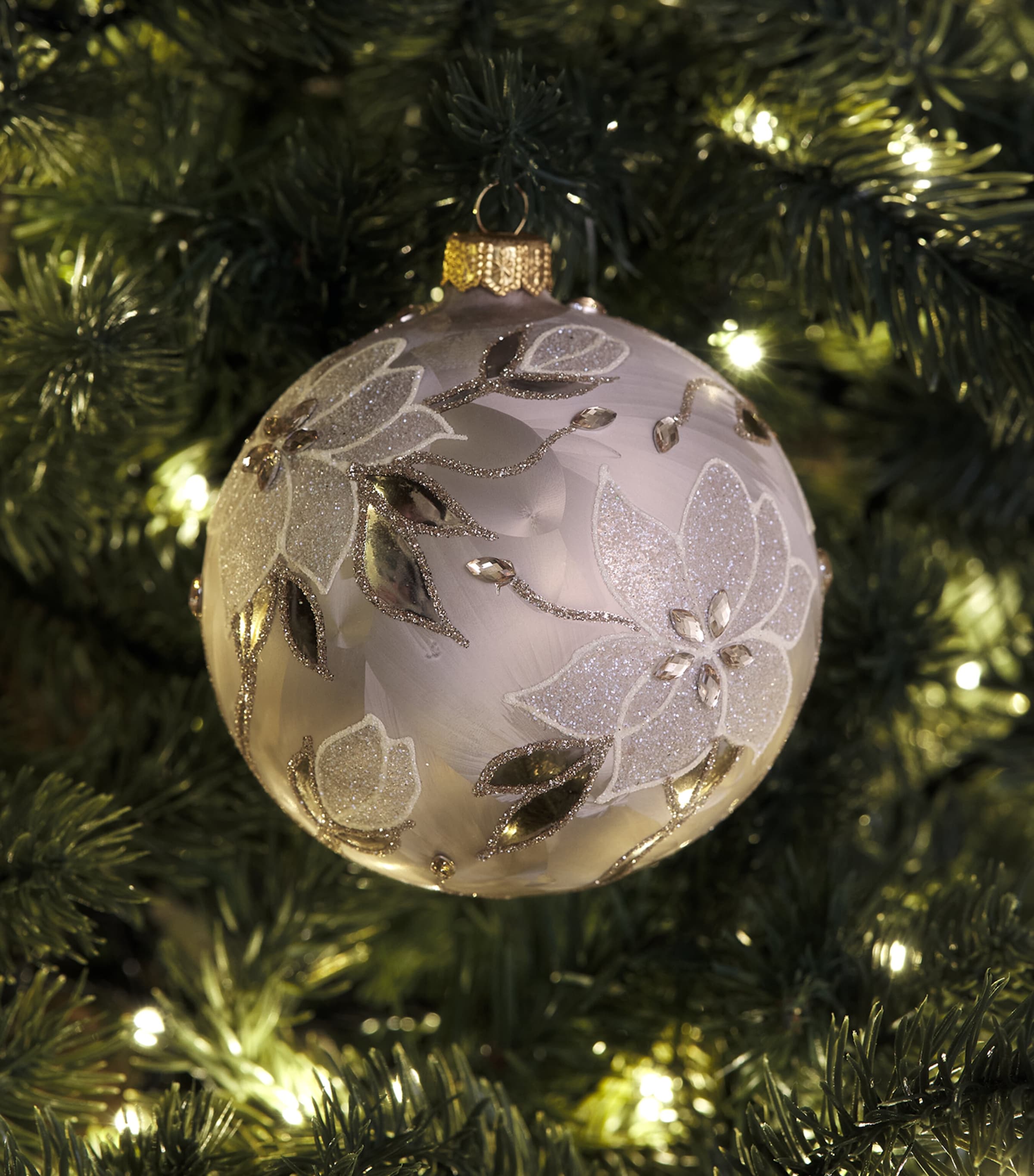 Harrods Glass Glitter Flower Bauble Umbra Frost Effect Image 3