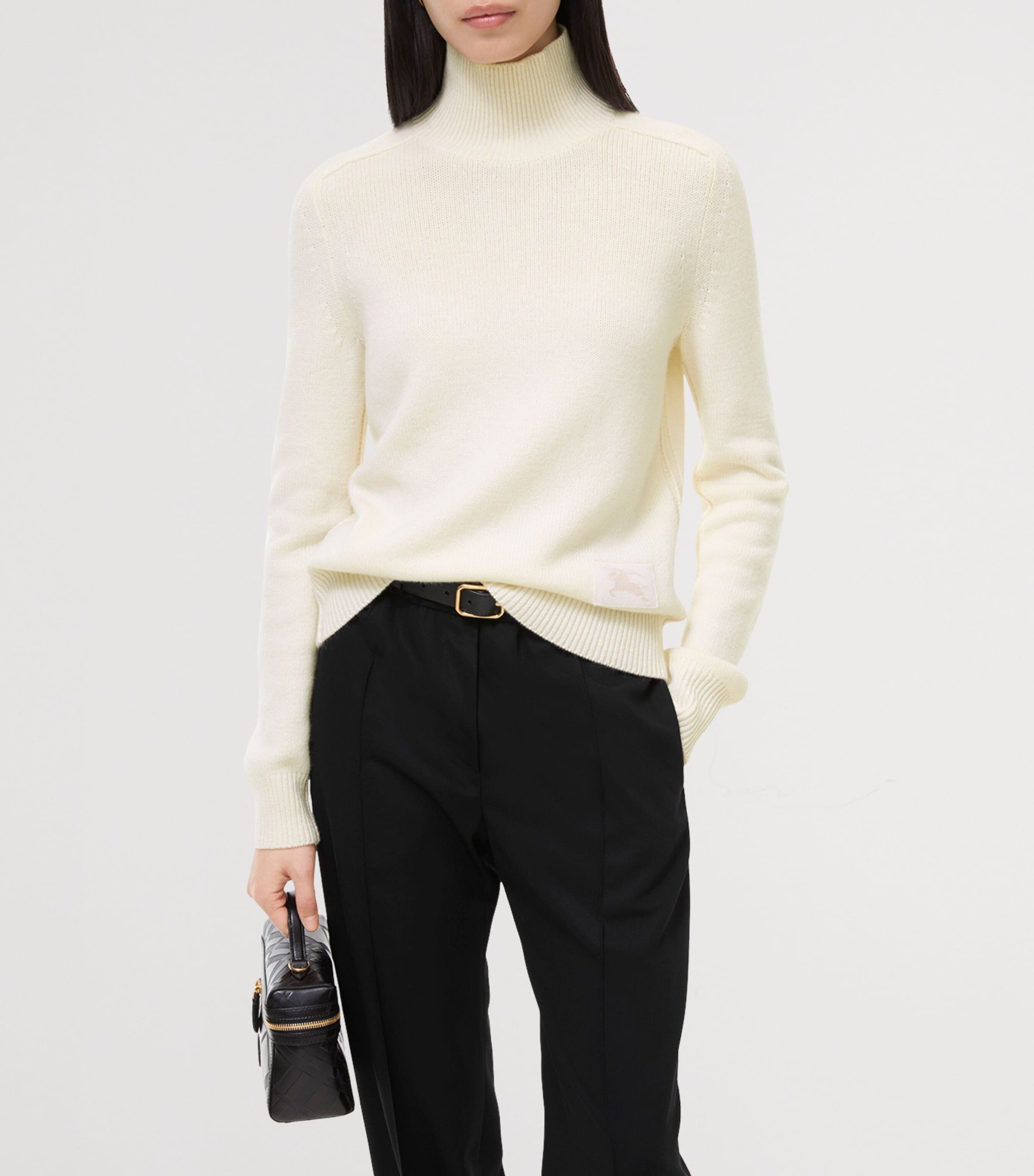 Burberry Womens Cashmere High-Neck Sweater Ceramic White Image 2