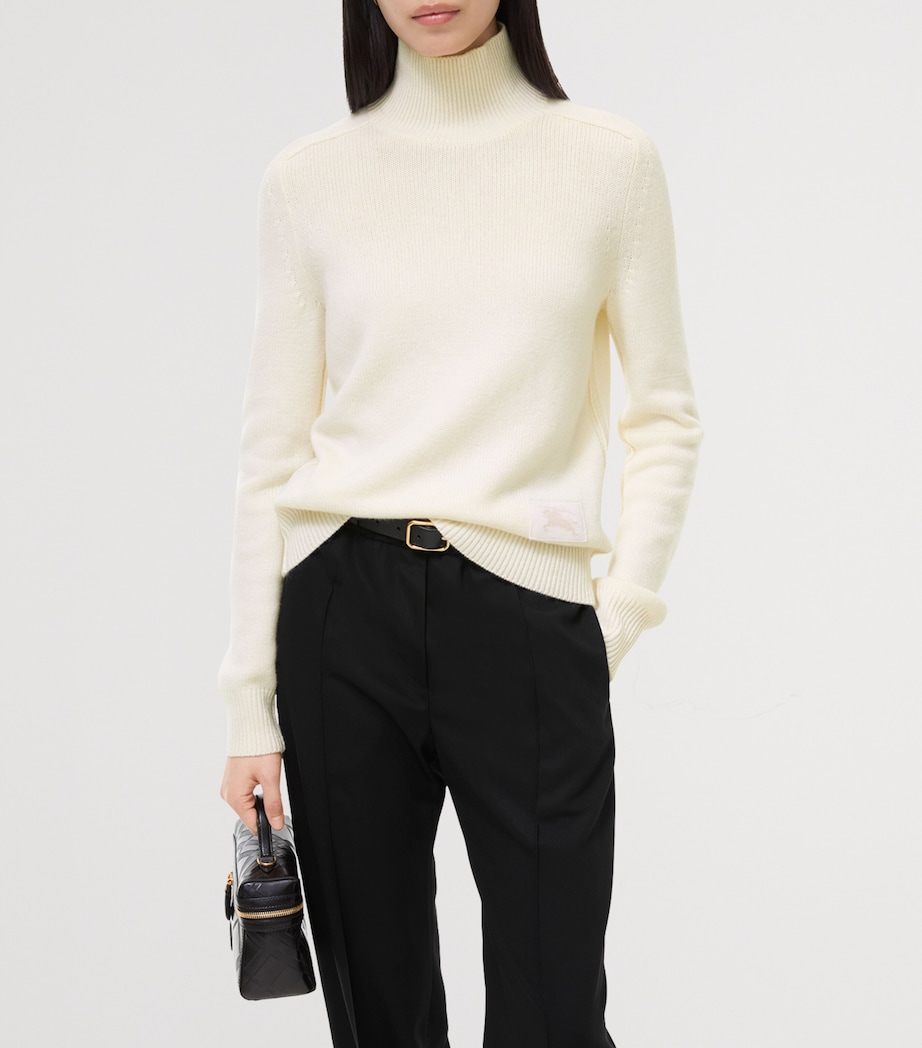 Burberry Womens Cashmere High-Neck Sweater Ceramic White Image 2