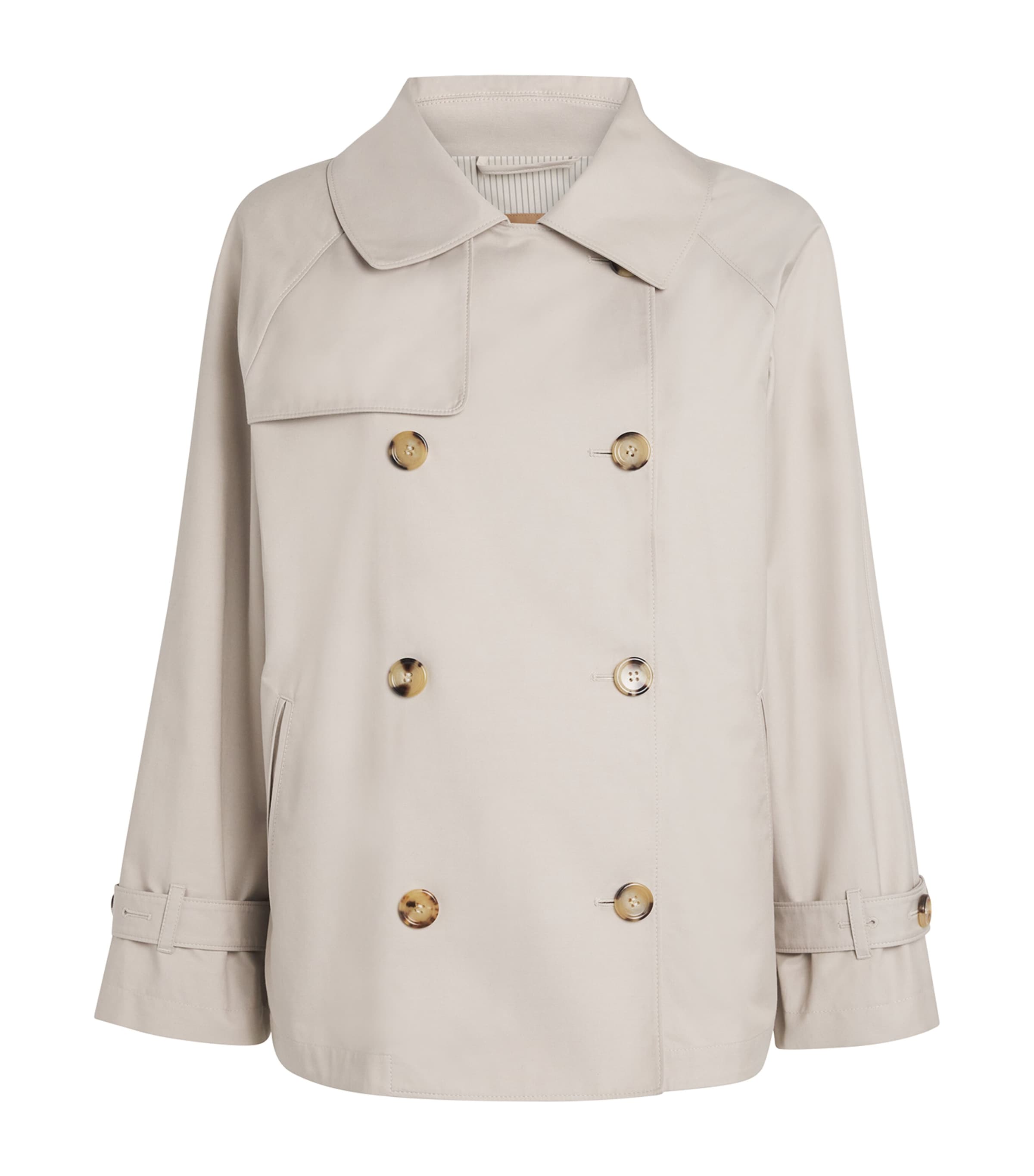 Max Mara Short Water-repellent Cotton Twill Trench Coat In White