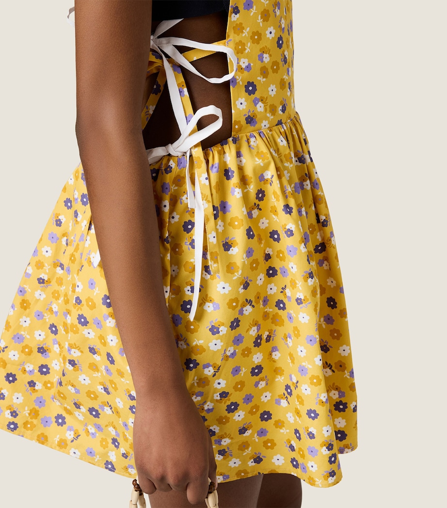 Miu Miu Womens Floral Apron Mini Dress Yellow Image 4