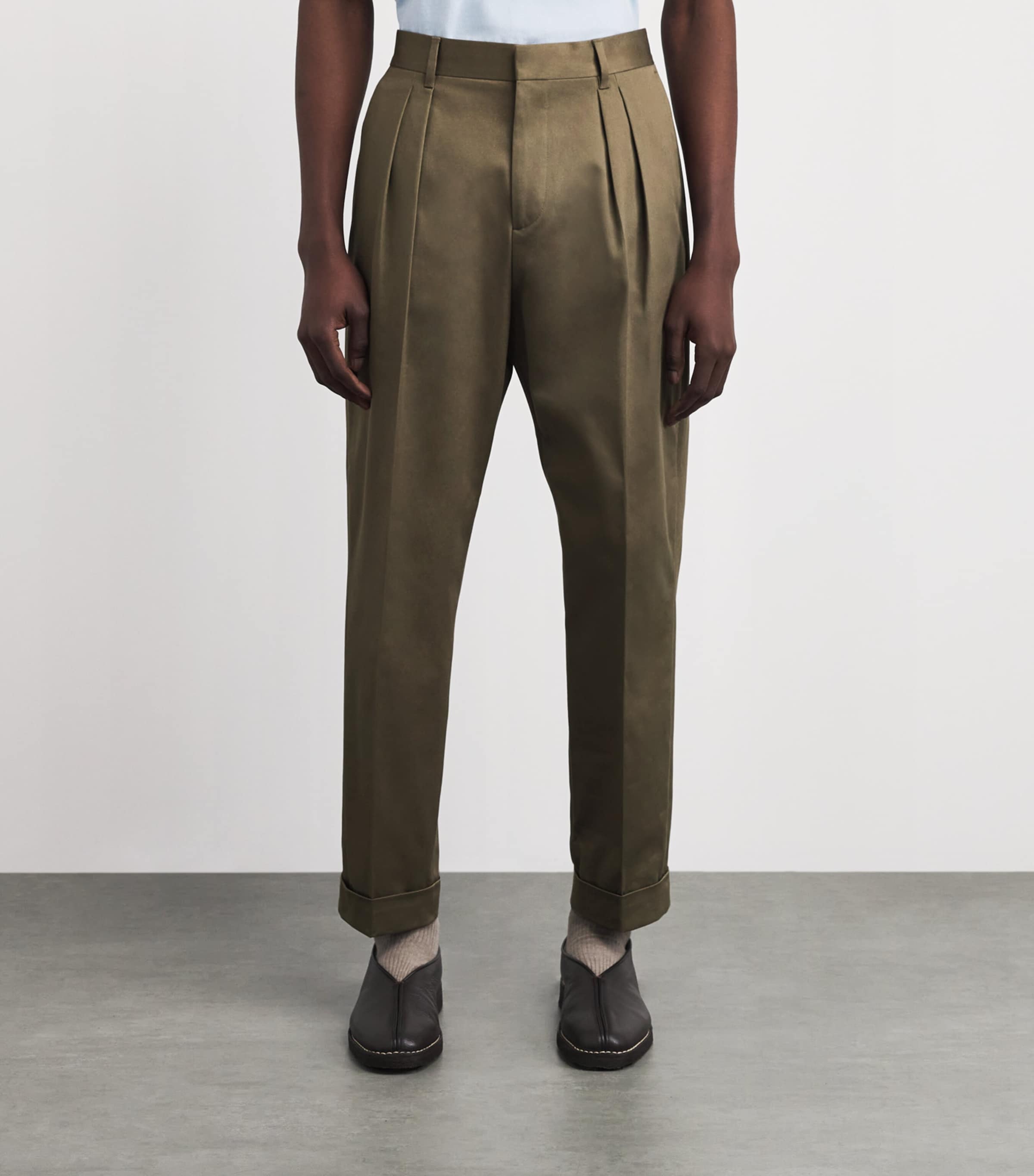 Paul Smith Mens Cotton-Blend Pleated Wide-Leg Trousers Grey Image 4