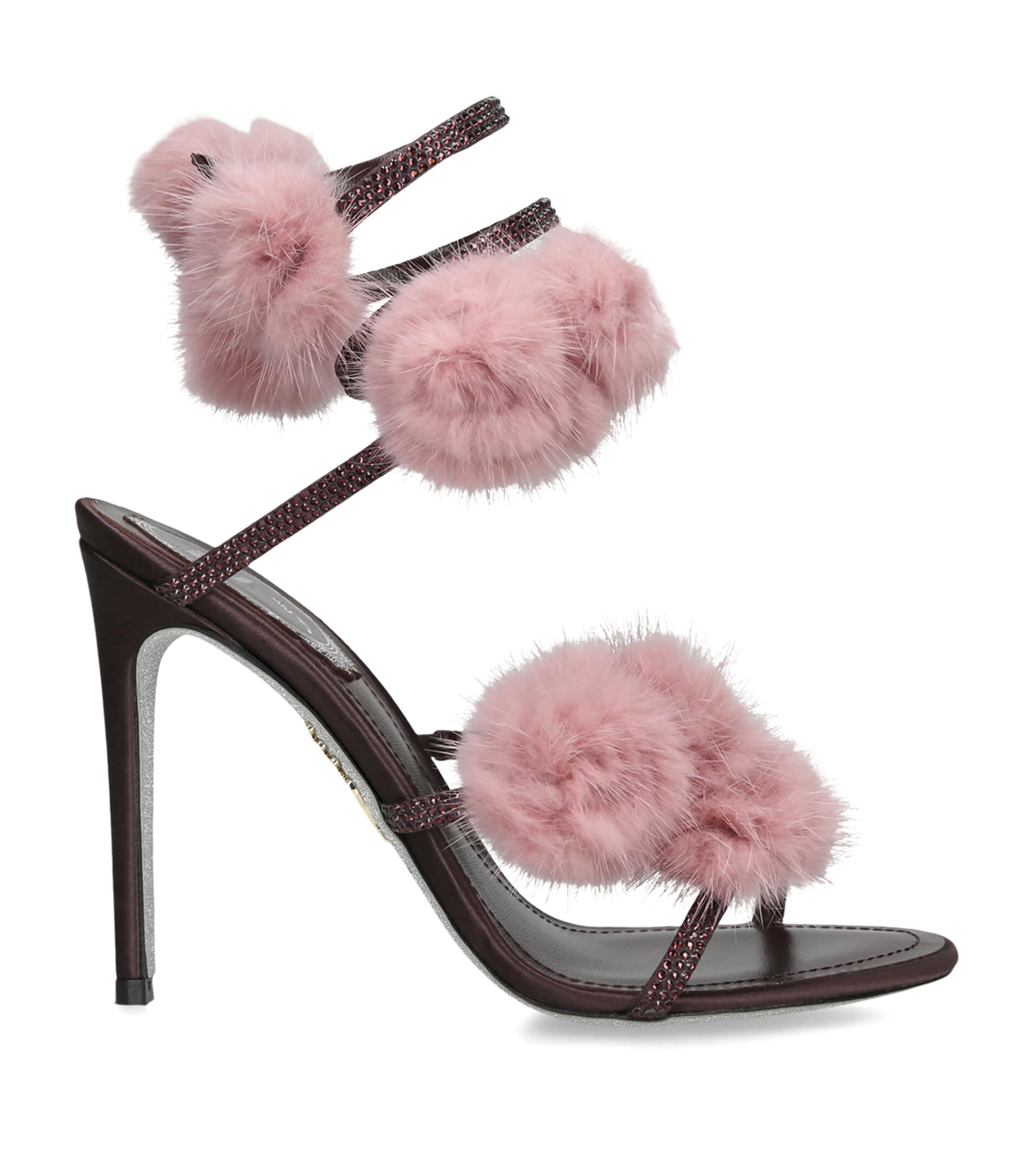 René Caovilla Embellished Pom-Pom Heeled Sandals 105 Wine Comb Image 1