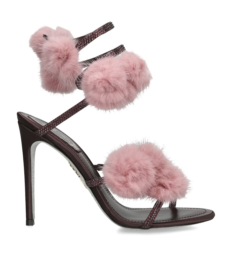 René Caovilla Embellished Pom-Pom Heeled Sandals 105 Wine Comb Image 1