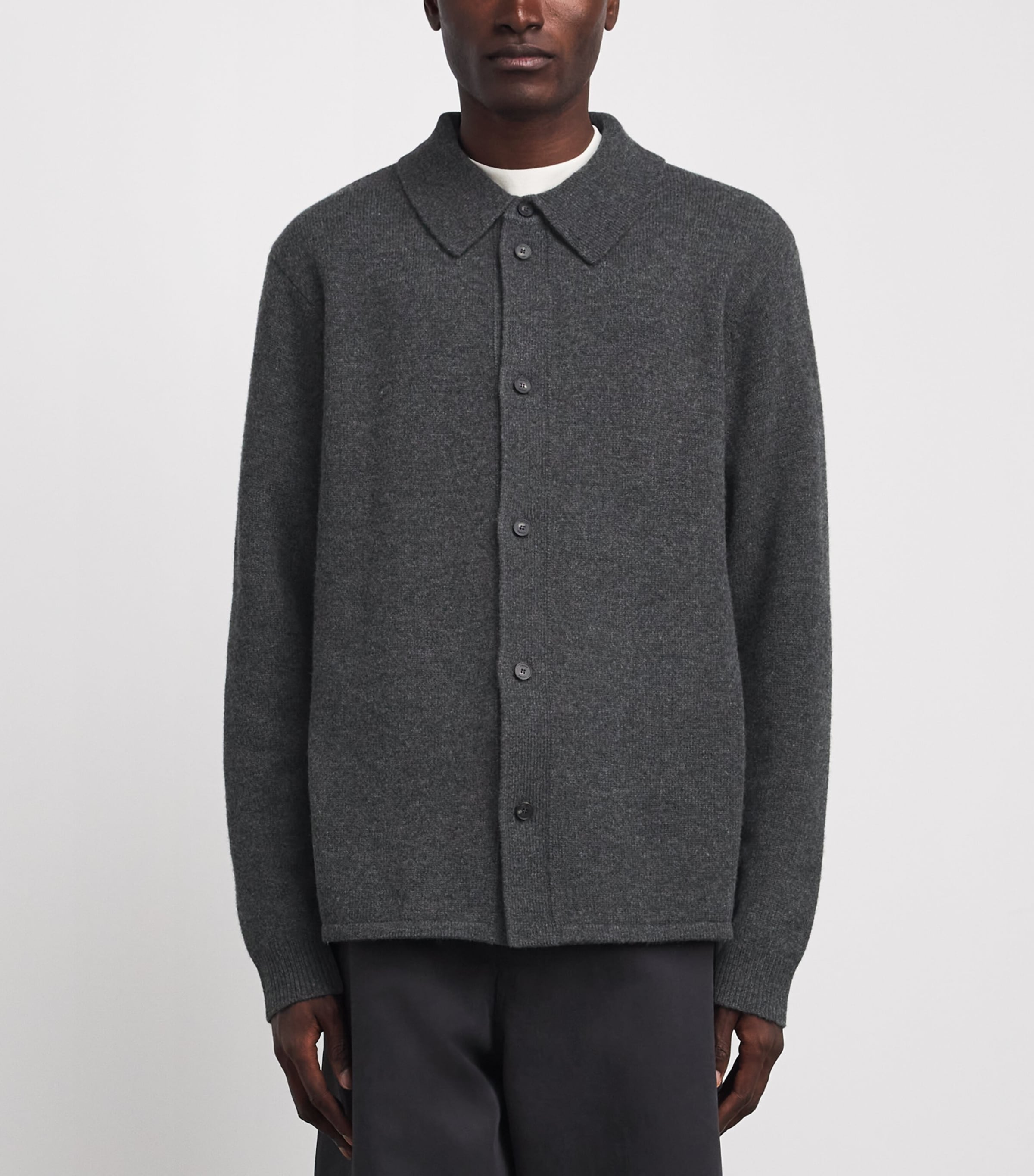 FRAME Mens Wool Collar Cardigan Dkgr Dark Grey Image 4