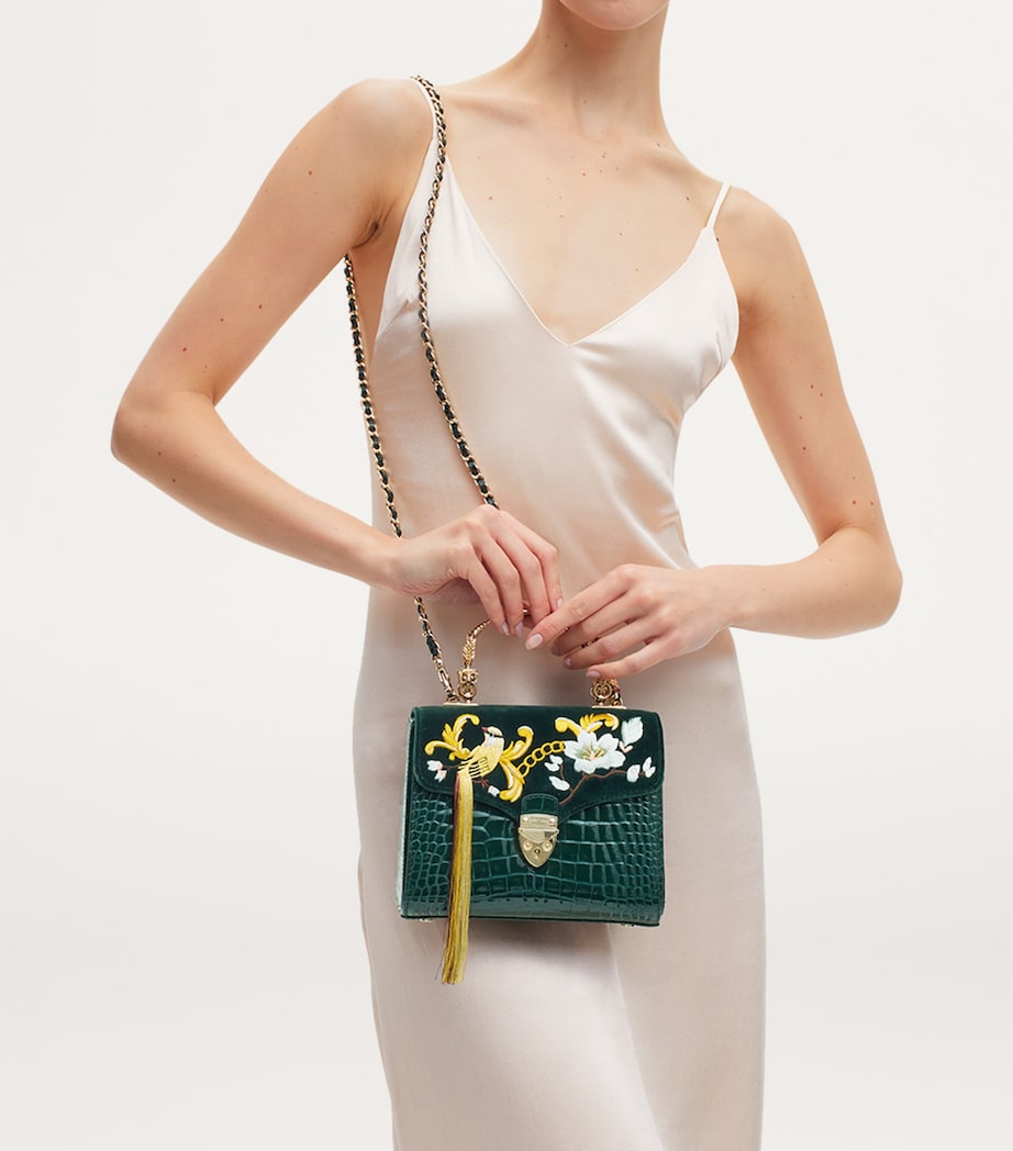 Midi Velvet Embroidered Mayfair Top-Handle Bag EVERGREEN Image 8