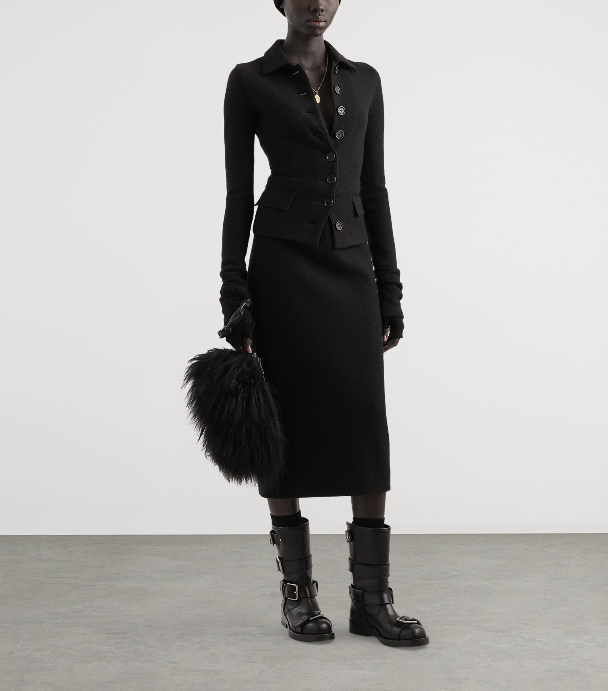 Virgin Wool Midi Skirt N0000-BLACK Image 2