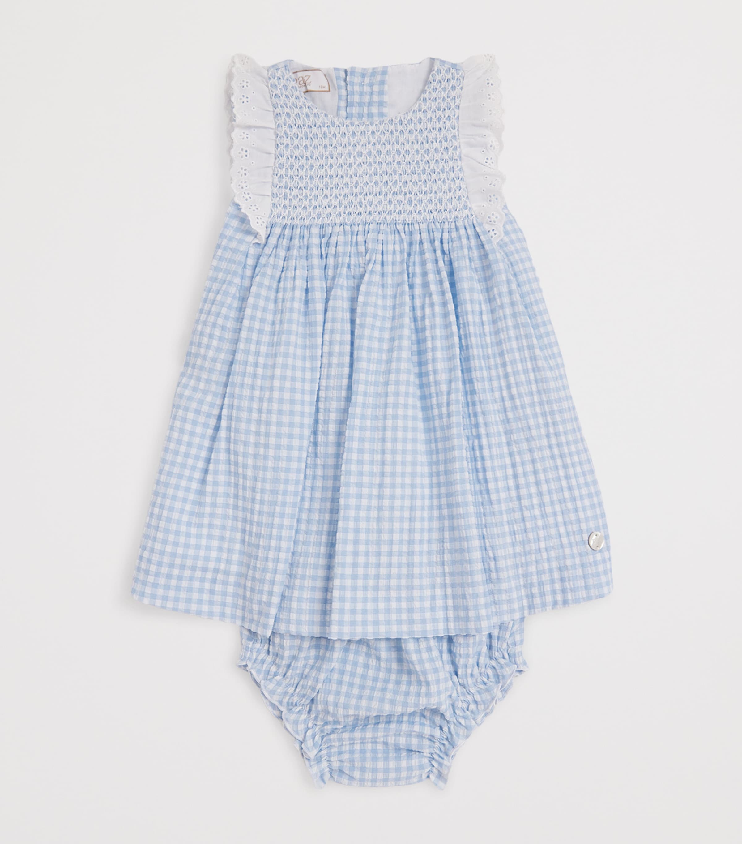 Cotton-Blend Gingham Dress and Bloomers Set (3-36 Months) 801 T1698 SKY BLUE Image 3