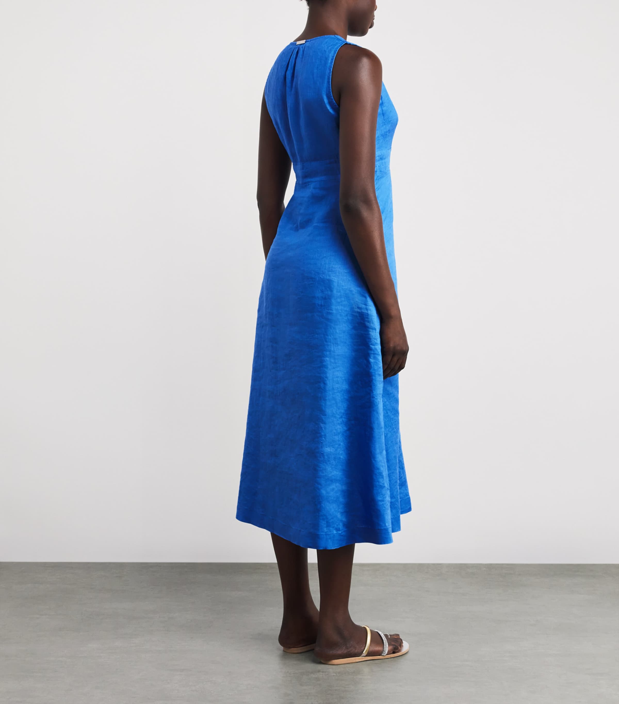 Linen Skyros Midi Dress BLU-BLU/LINEN Image 3