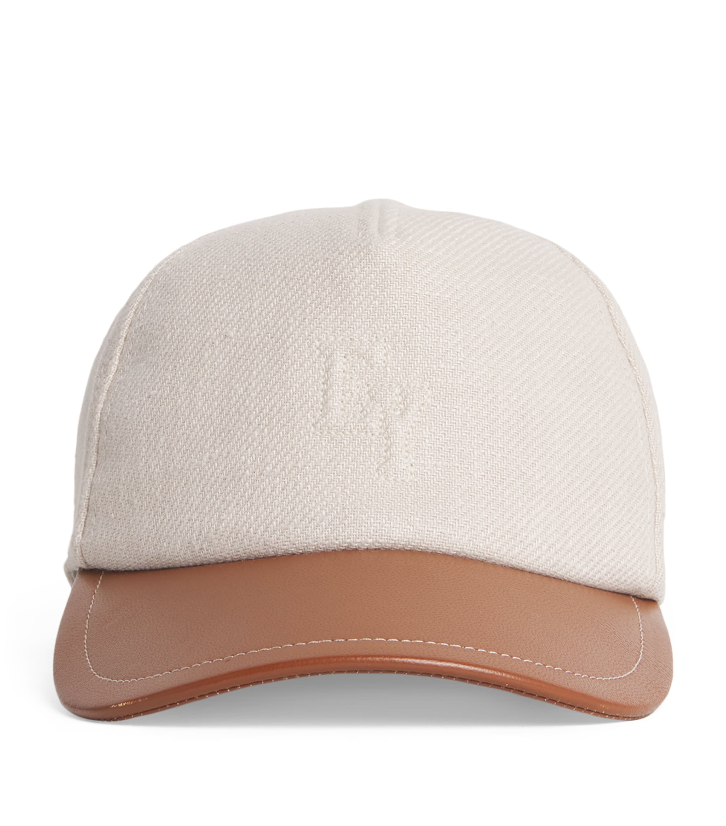 Eleventy x Harrods Leather-Trimmed Linen Baseball Cap Sabbia E Moro Image 1