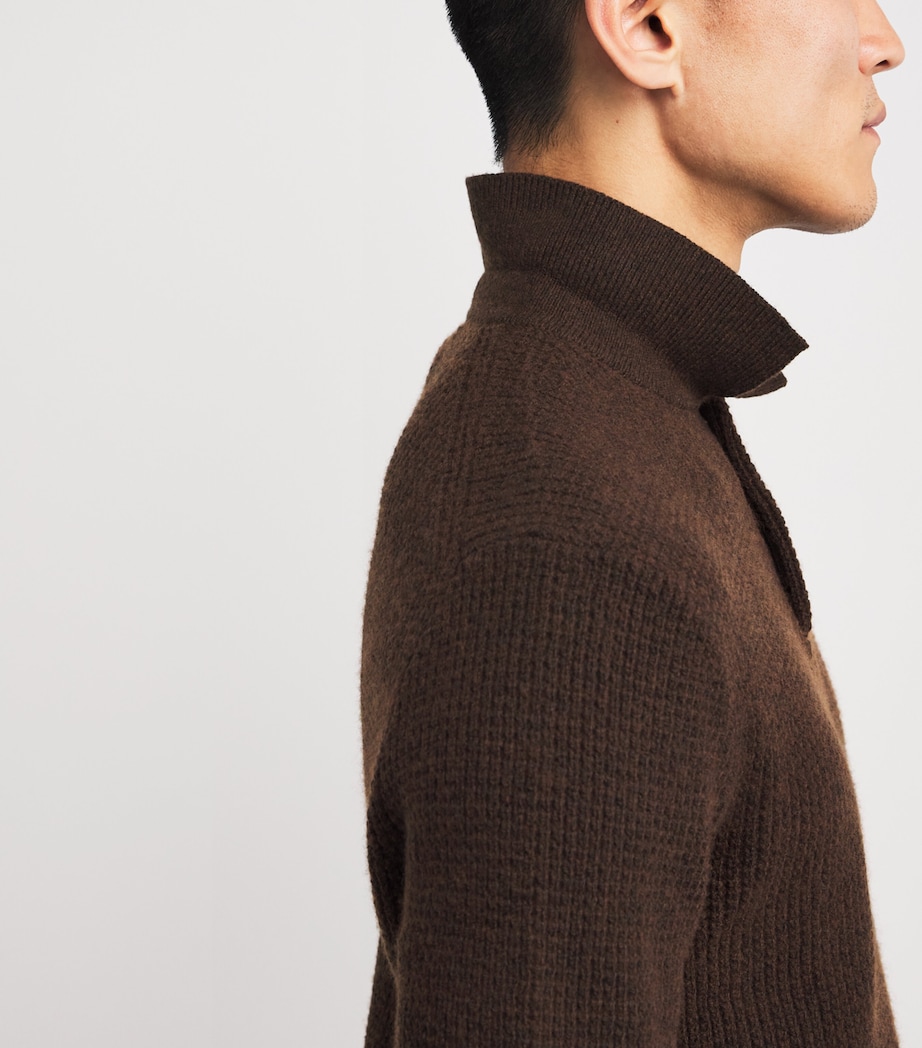 Wool-Cotton Polo Sweater BROWN HEATHER Image 6