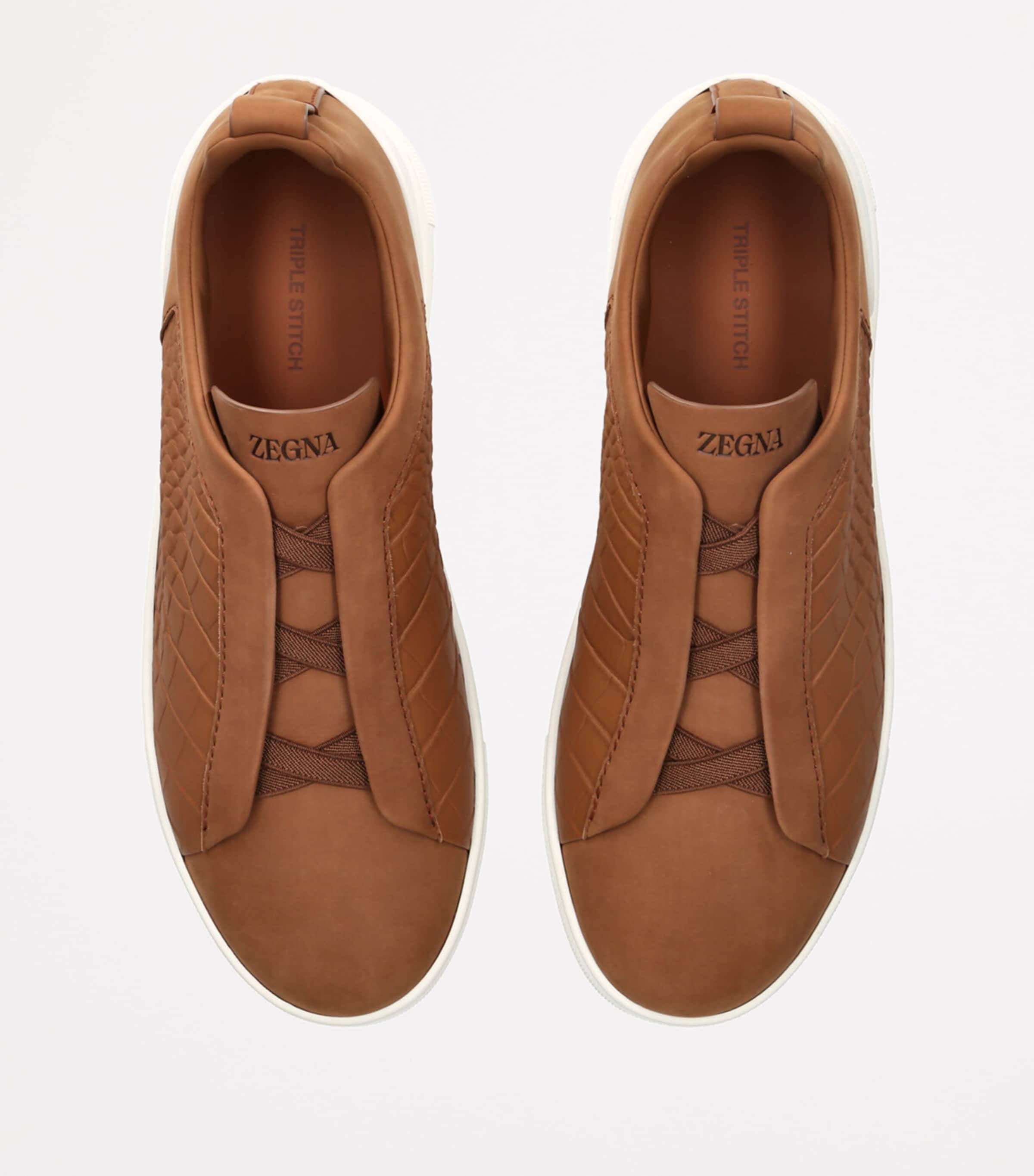 Crocodile Leather Triple Stitch SECONDSKIN Sneakers TAN Image 4