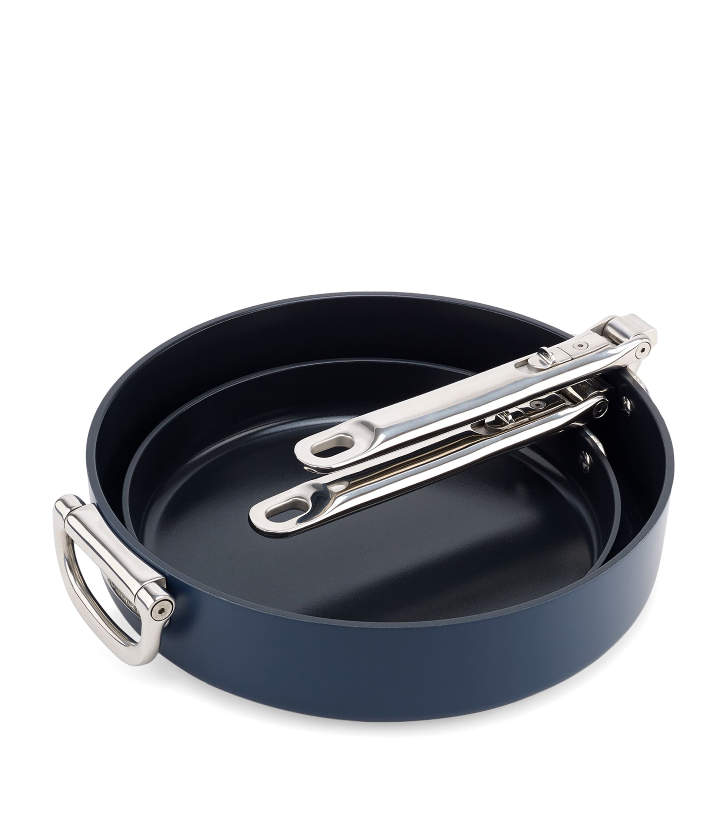 Set of 2 Space Non-Stick Folding Handle Frying Pans MIDNIGHT BLUE Image 5