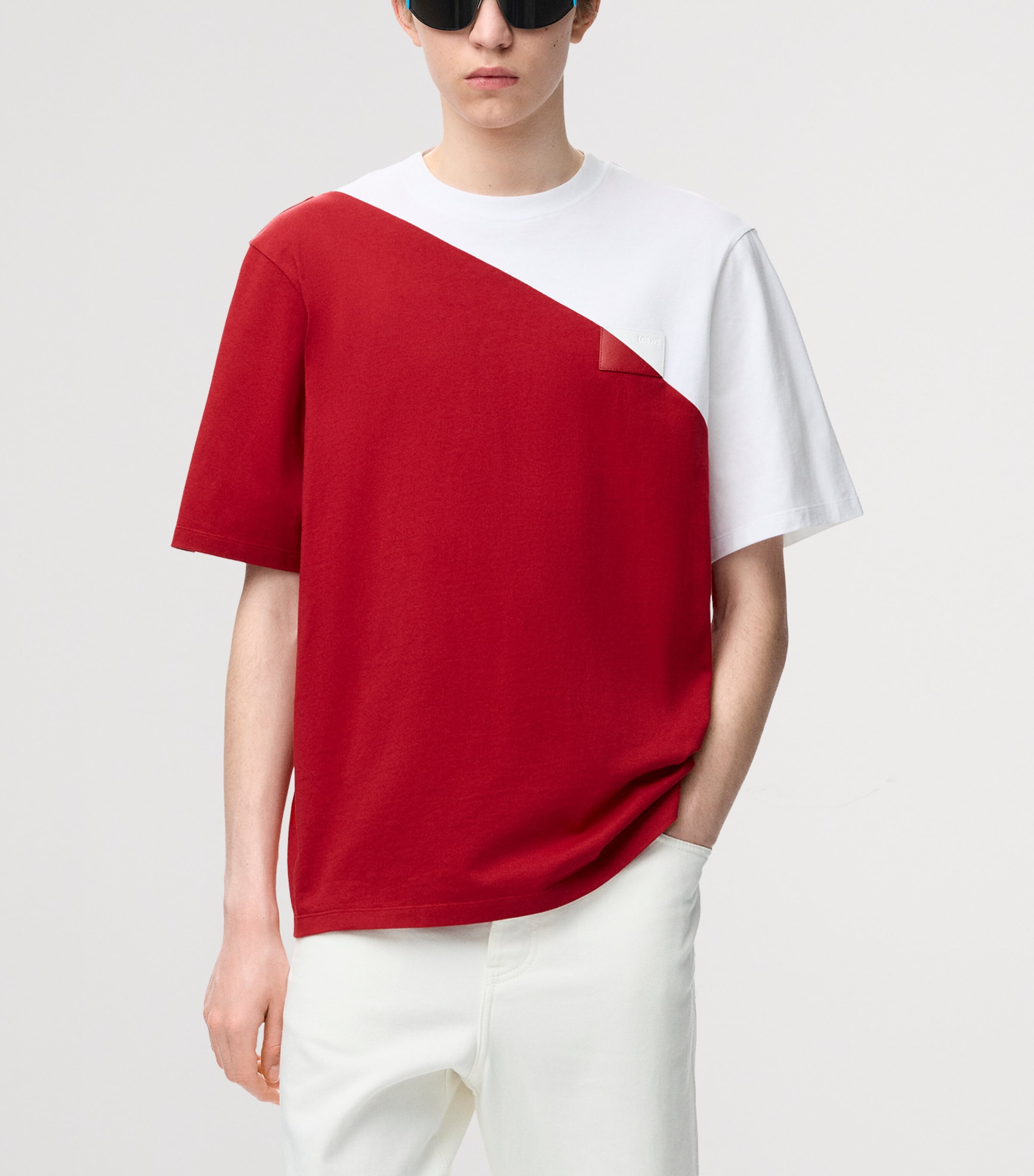 LOEWE Mens Cotton Relaxed T-Shirt White/red Image 3