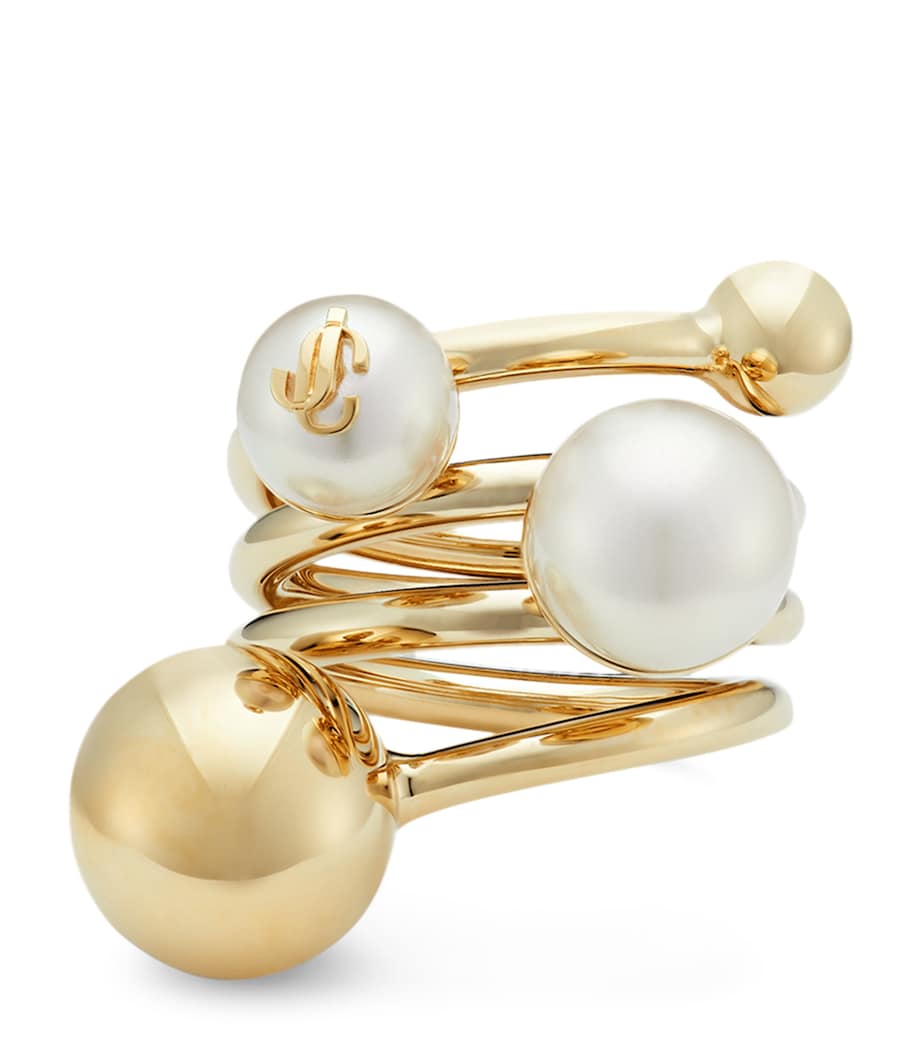 Jimmy Choo Faux Pearl Stack Ring Gold/white Image 3