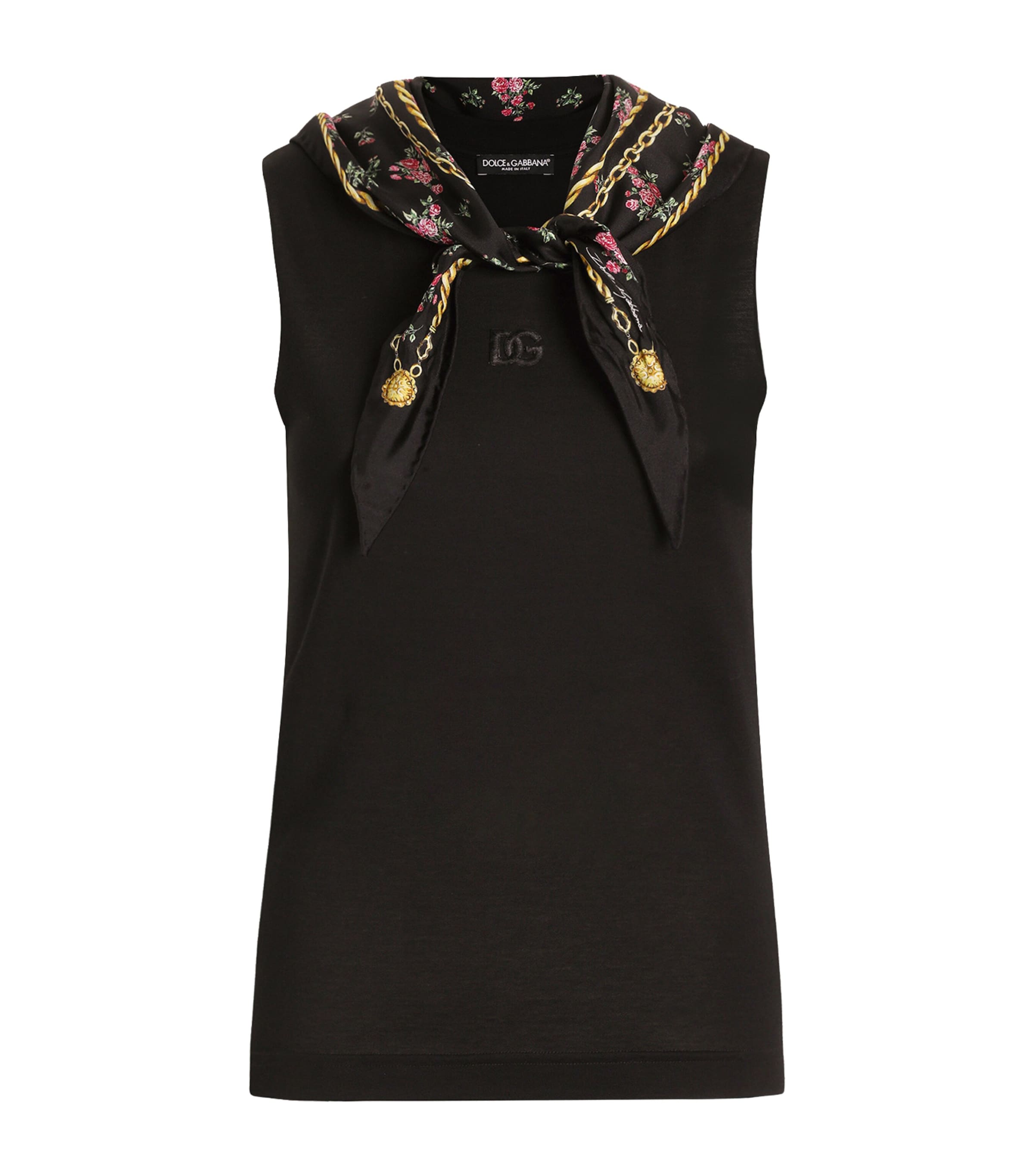 Cotton Scarf-Detail Tank Top N0000-BLAC Image 1