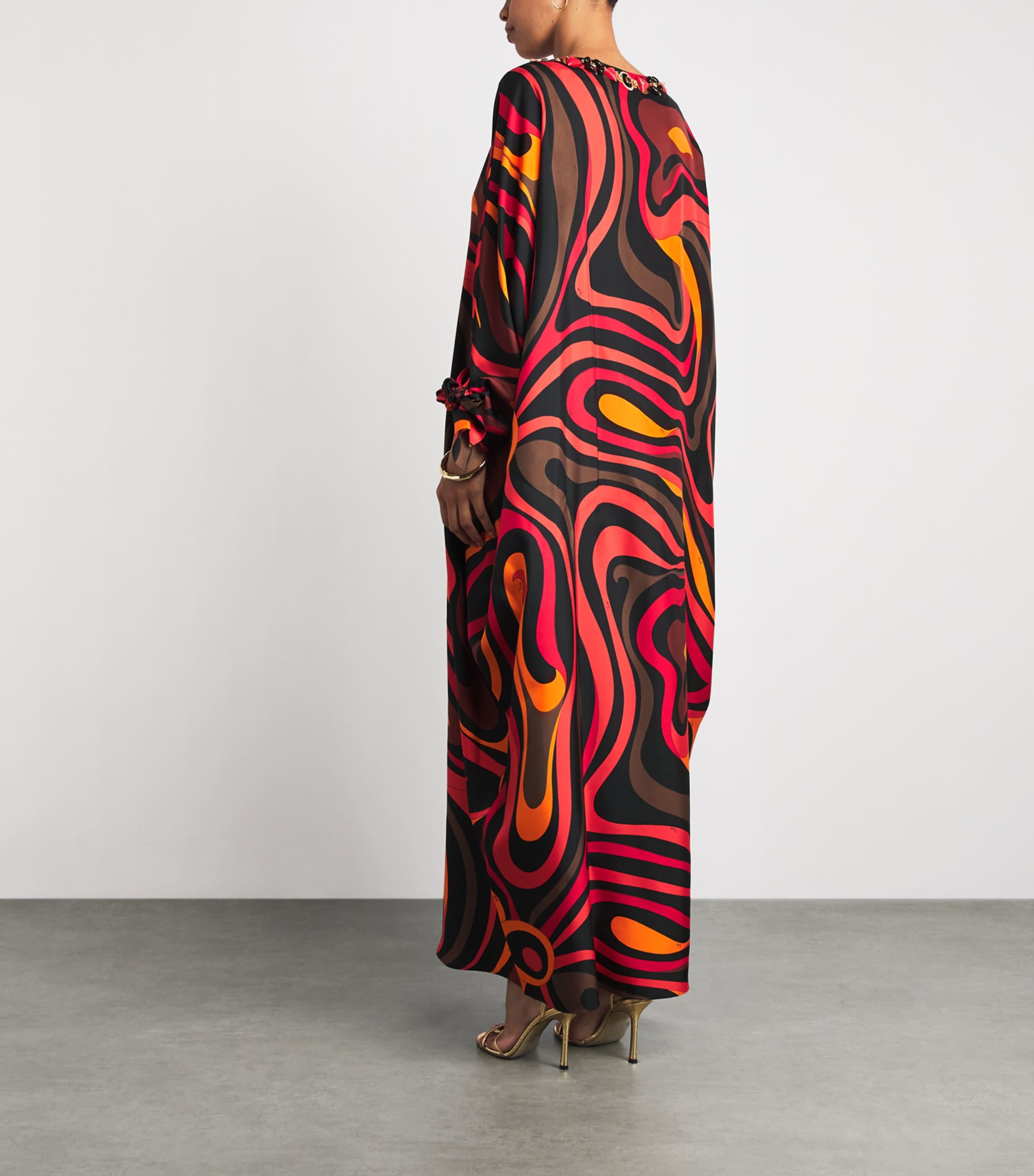 PUCCI Womens Silk Marmo Print Kaftan Orange Image 4